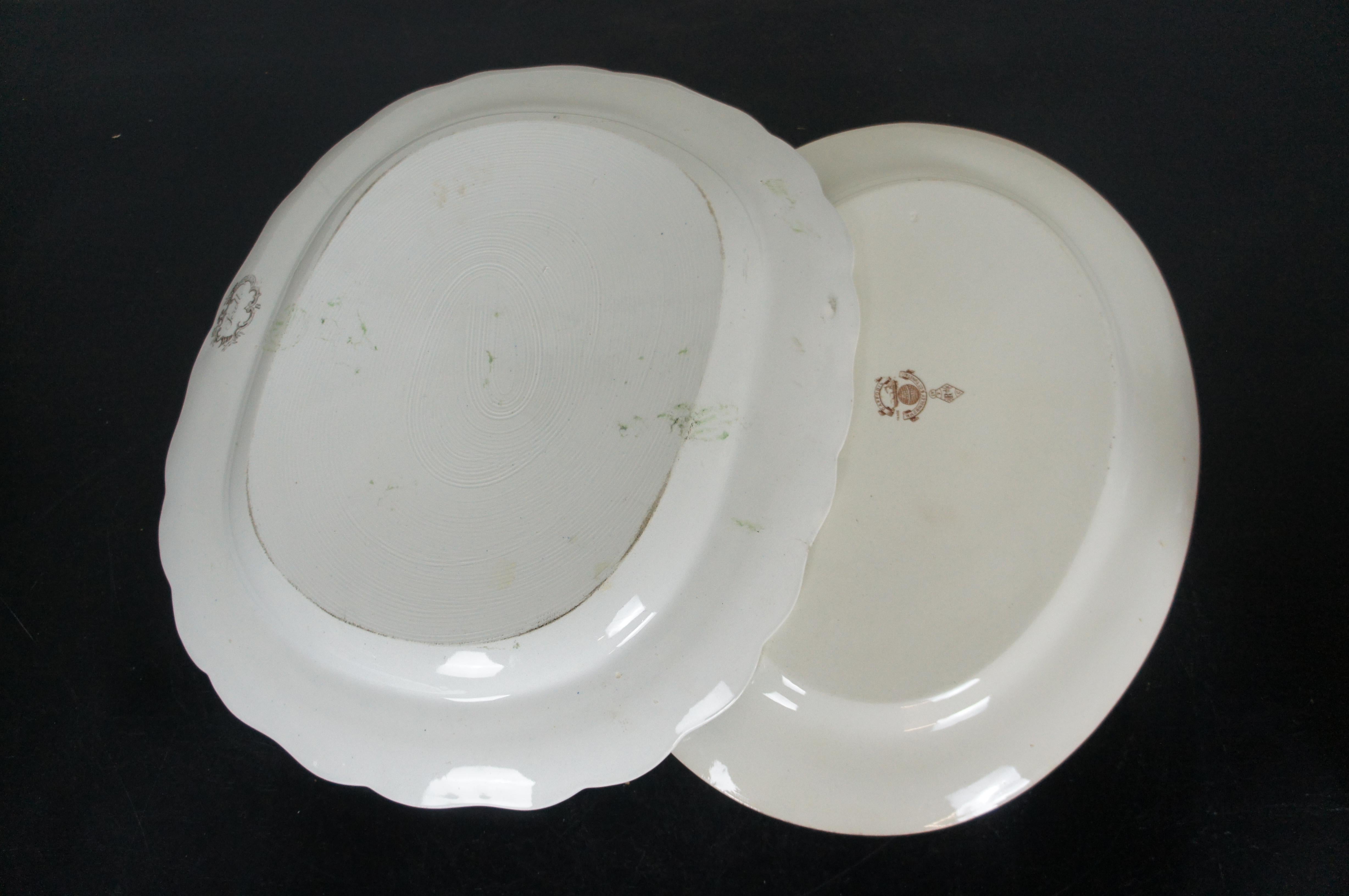 2 Antique English Transferware Oval Platters Scroll Daffodill Grindley 17
