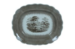 2 Antique English Transferware Oval Platters Scroll Daffodill Grindley 17"