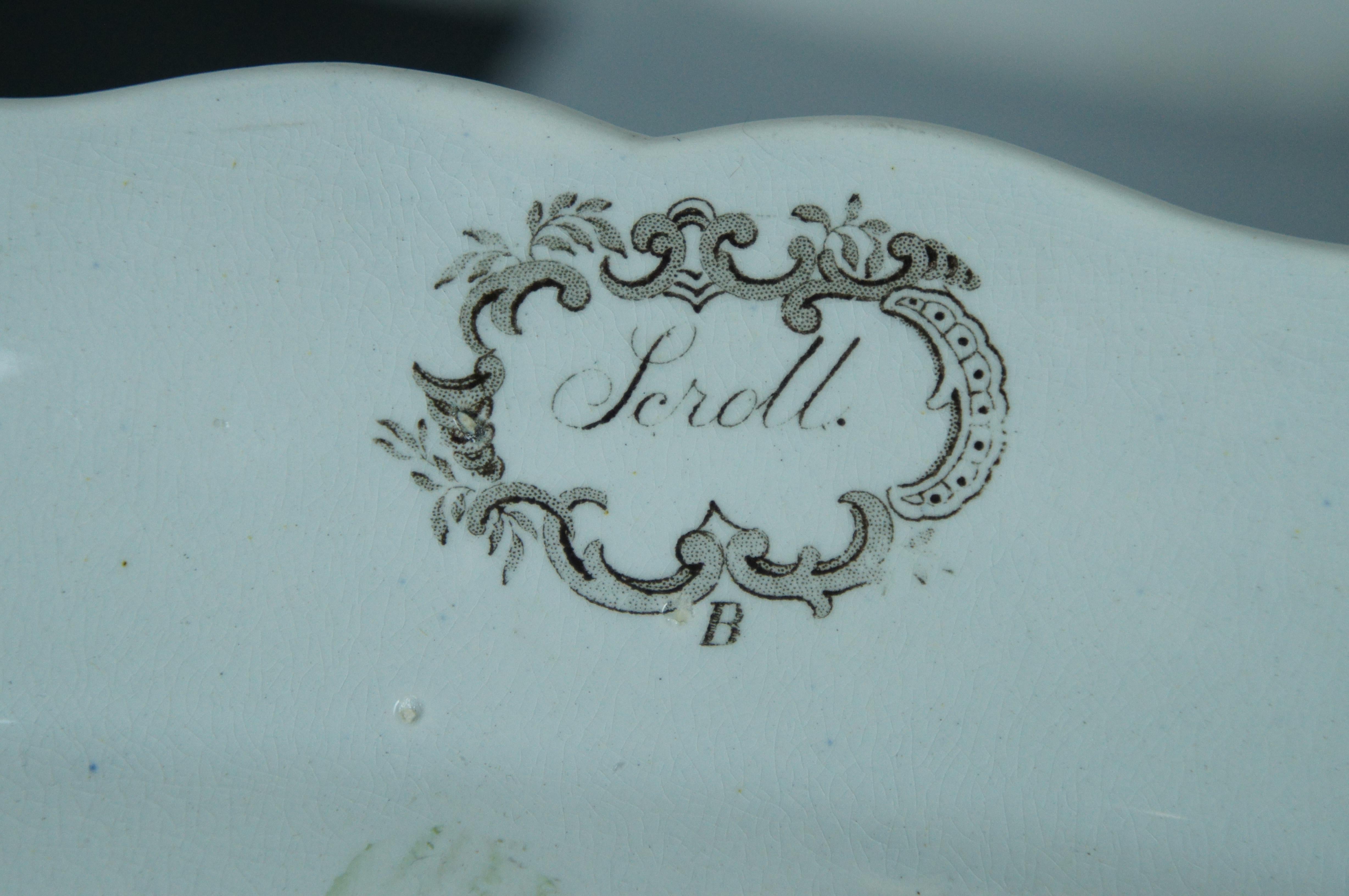 Ceramic 2 Antique English Transferware Oval Platters Scroll Daffodill Grindley 17