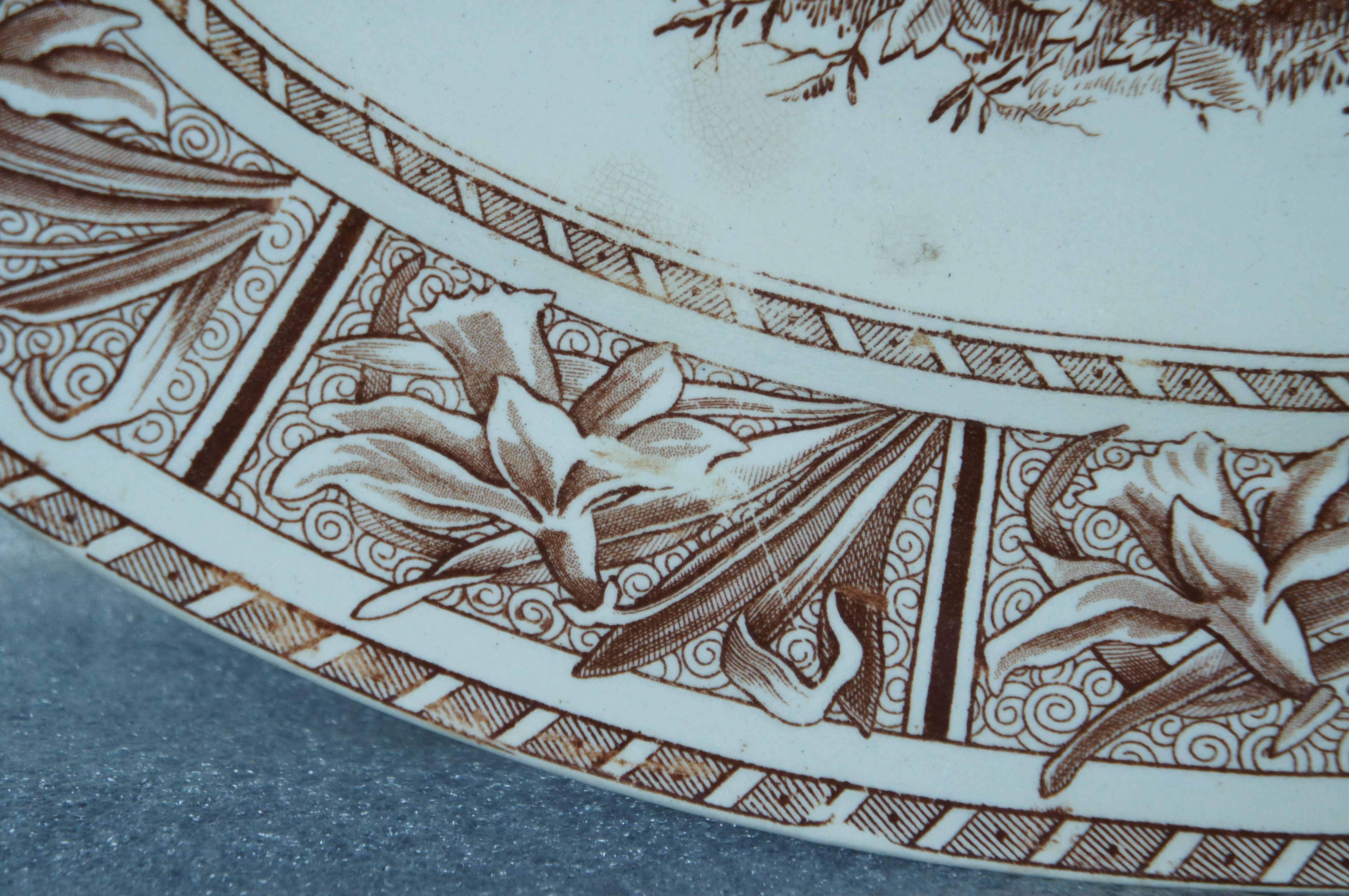 2 Antique English Transferware Oval Platters Scroll Daffodill Grindley 17