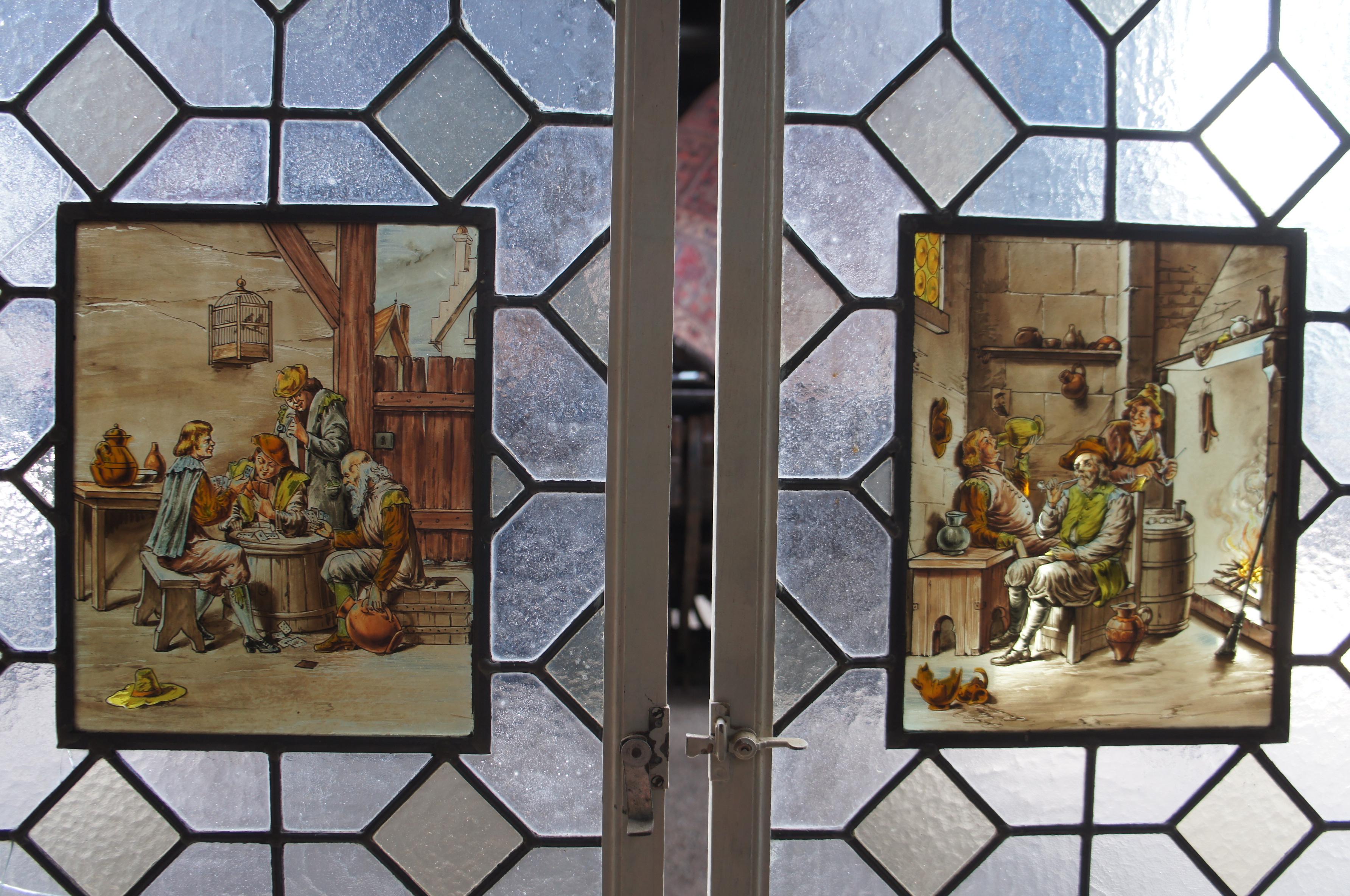2 Antique European Leaded Stained Glass Diamond Window Panels Sidelight 73
