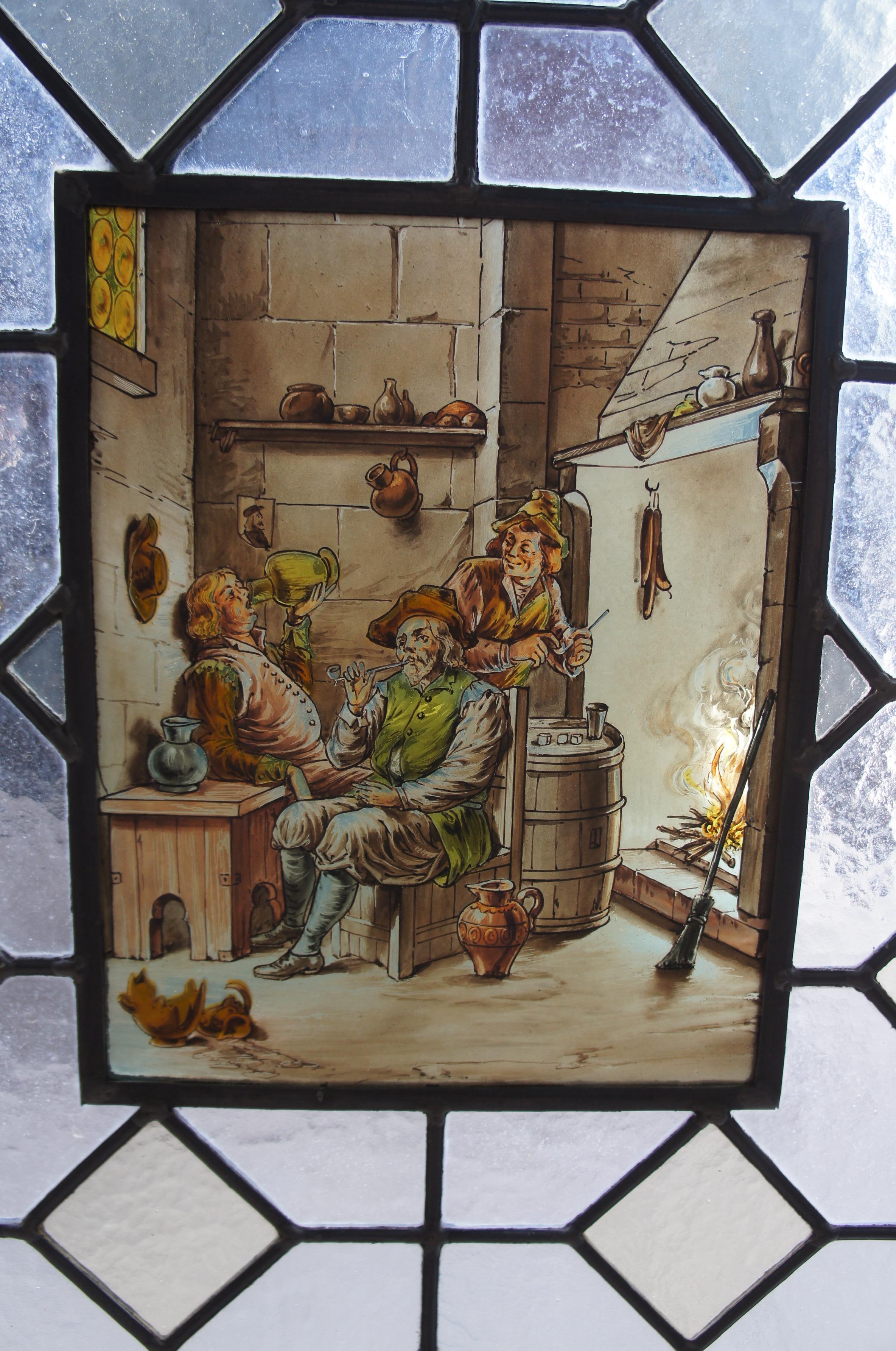 2 Antique European Leaded Stained Glass Diamond Window Panels Sidelight 73