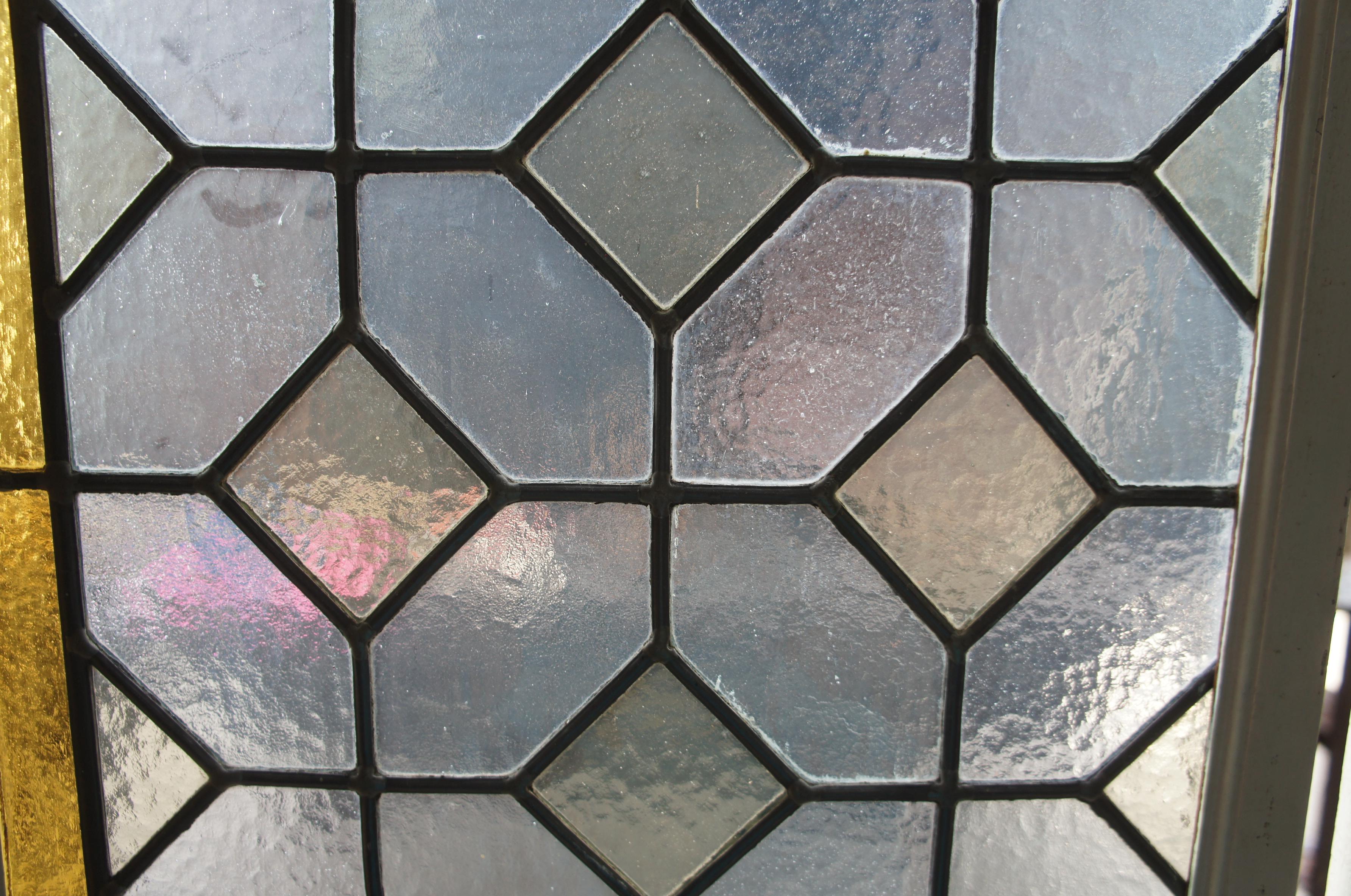 2 Antique European Leaded Stained Glass Diamond Window Panels Sidelight 73