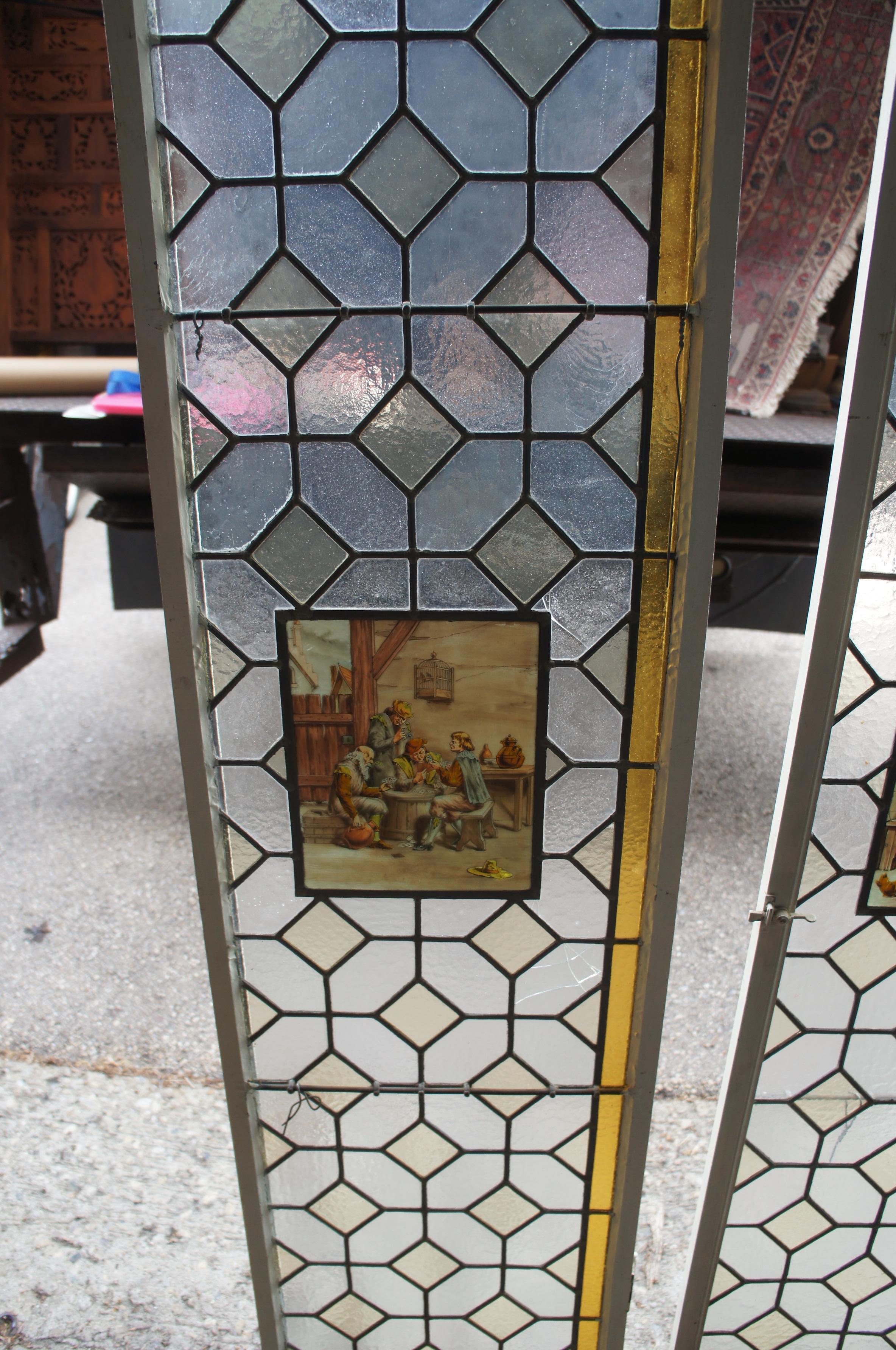 2 Antique European Leaded Stained Glass Diamond Window Panels Sidelight 73