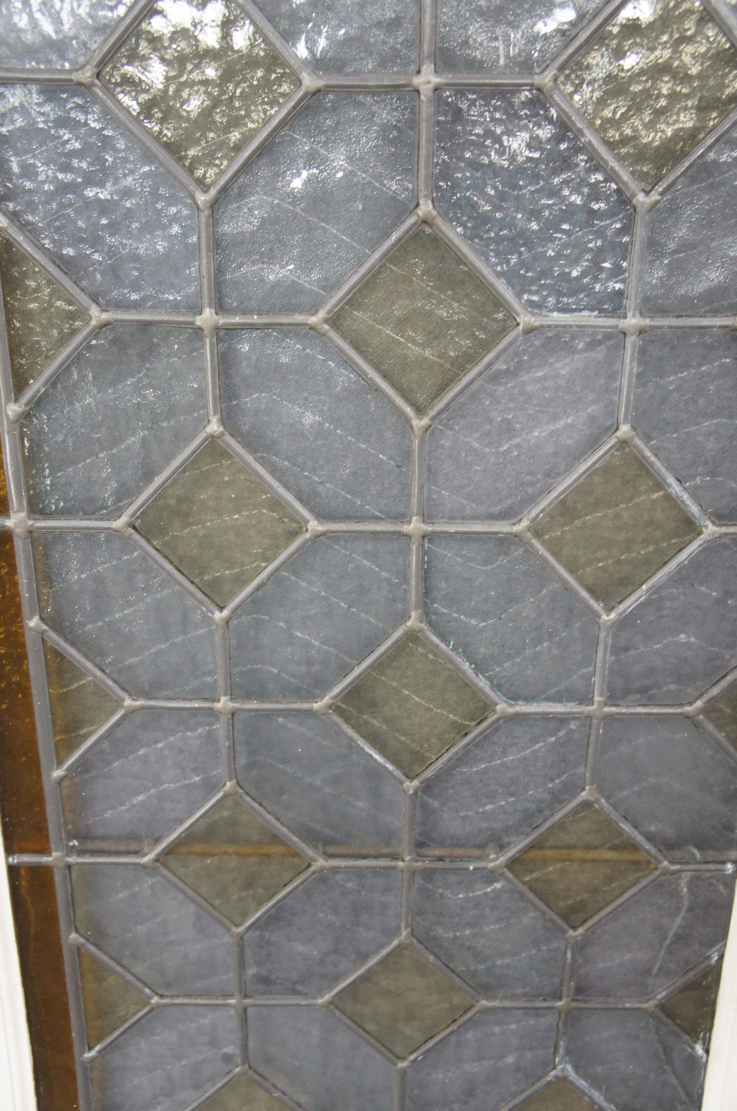 20th Century 2 Antique European Leaded Stained Glass Diamond Window Panels Sidelight 73