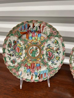2 Antique Famille Rose Medallion Porcelain Scalloped Edge Plates