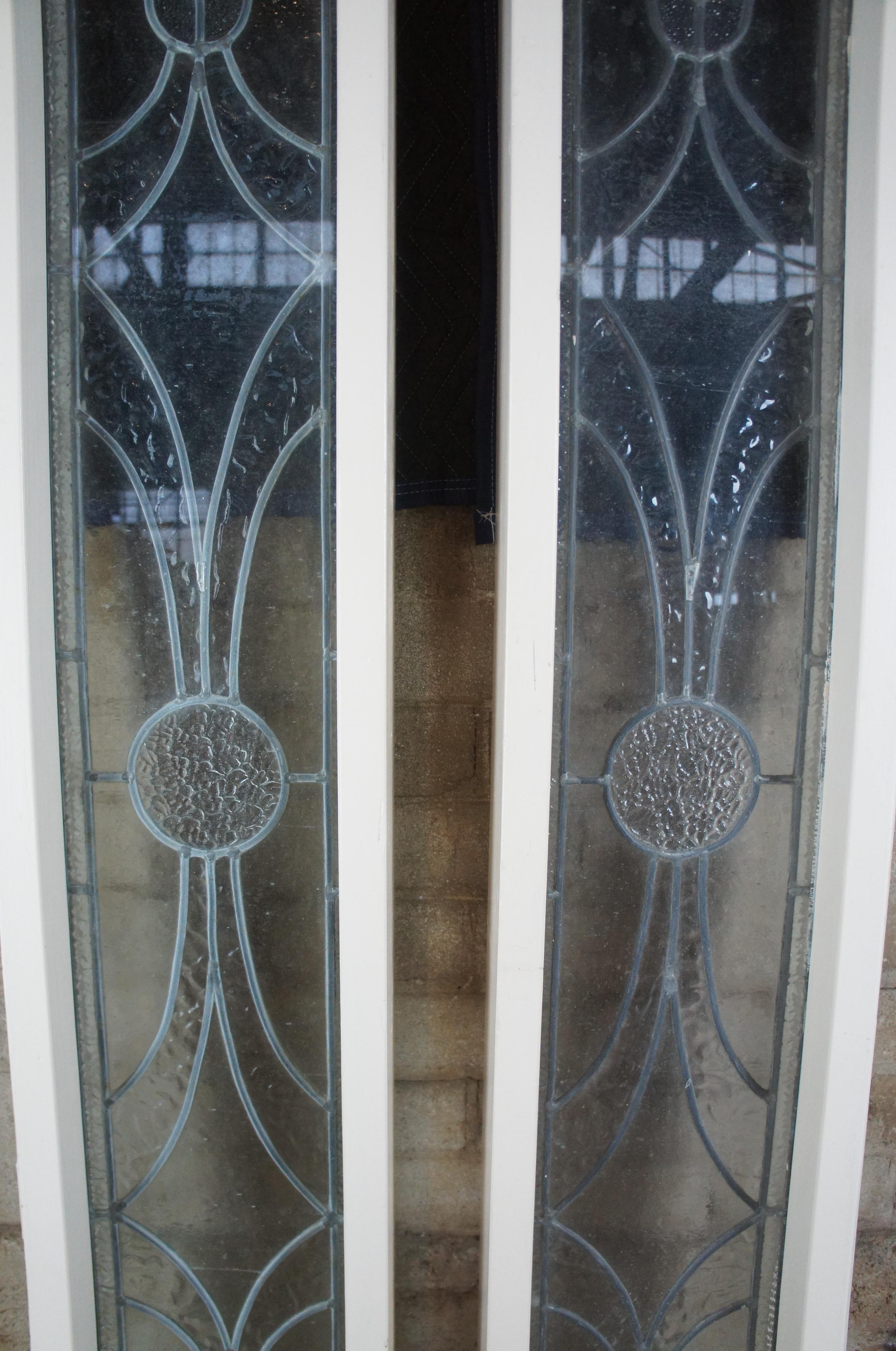 2 Antique Framed Sidelite Stained Glass Window Panels Reclaimed Lead Transom In Good Condition In Dayton, OH