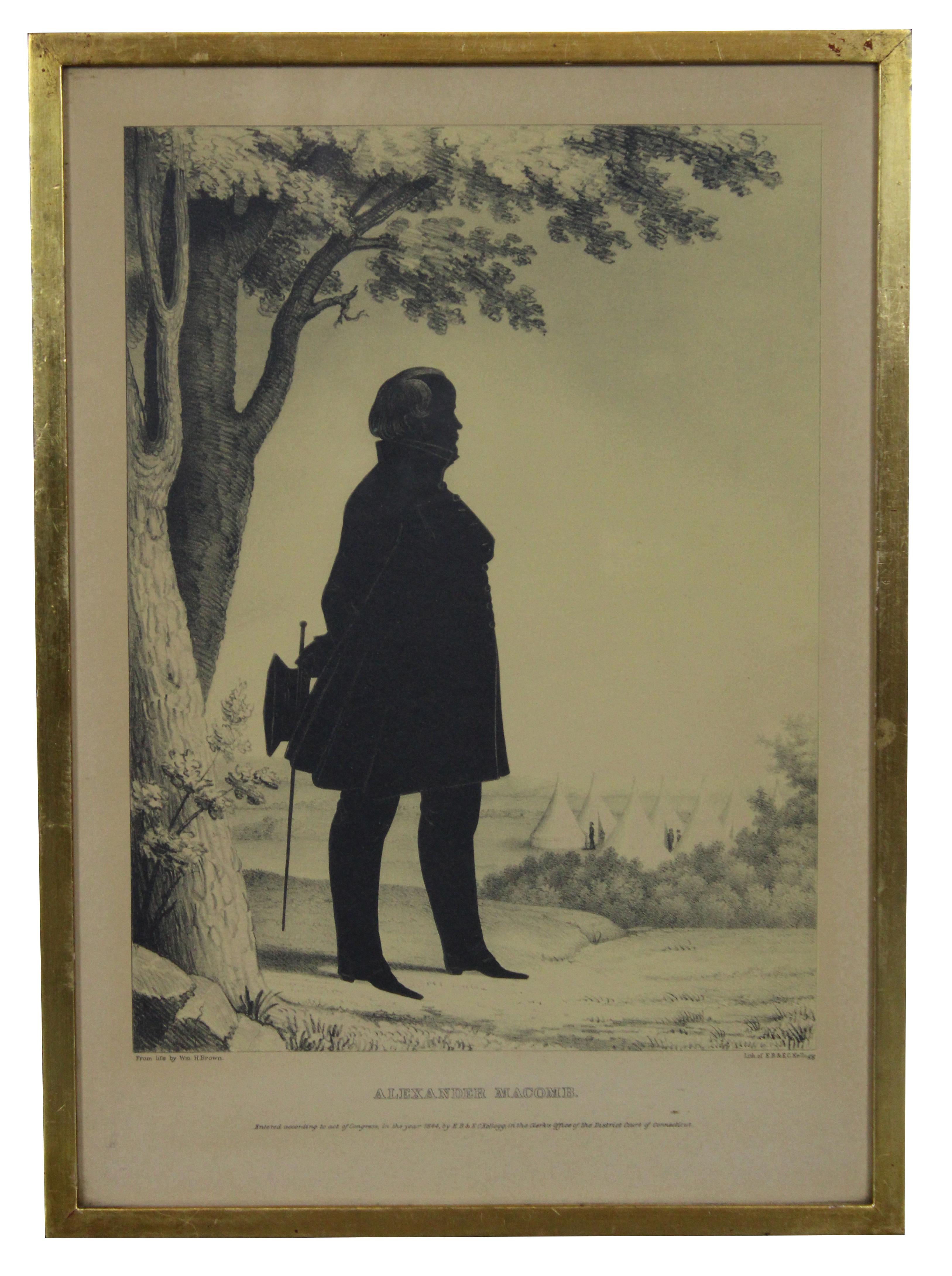 2 antike gerahmte Silhouette-Lithographien mit Drucken in Braun Kellogg Forsyth Macomb (Amerikanische Klassik) im Angebot