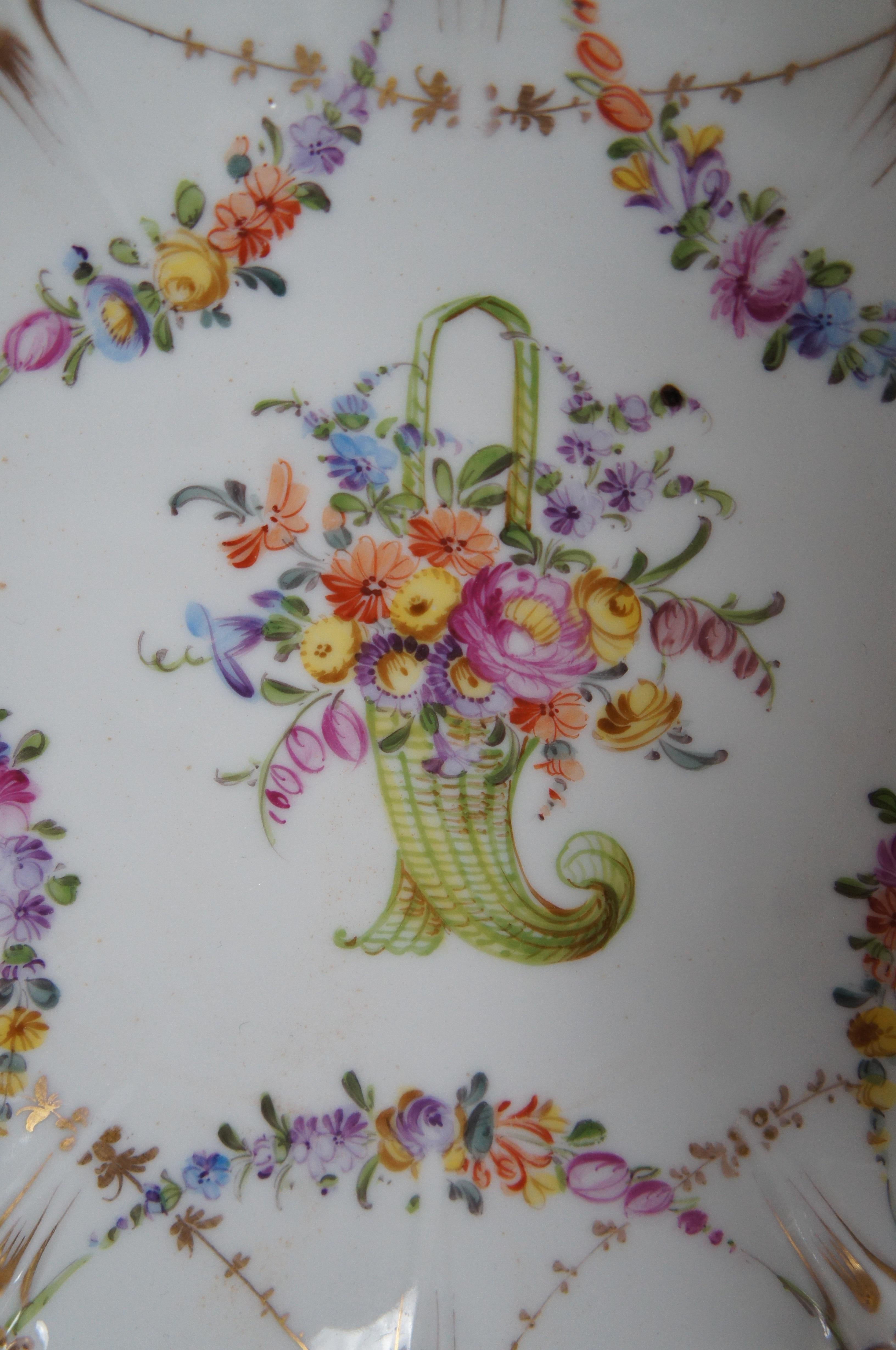 2 Antique Franziska Hirsch Dresden Porcelain Polychrome Scalloped Floral Plates For Sale 4