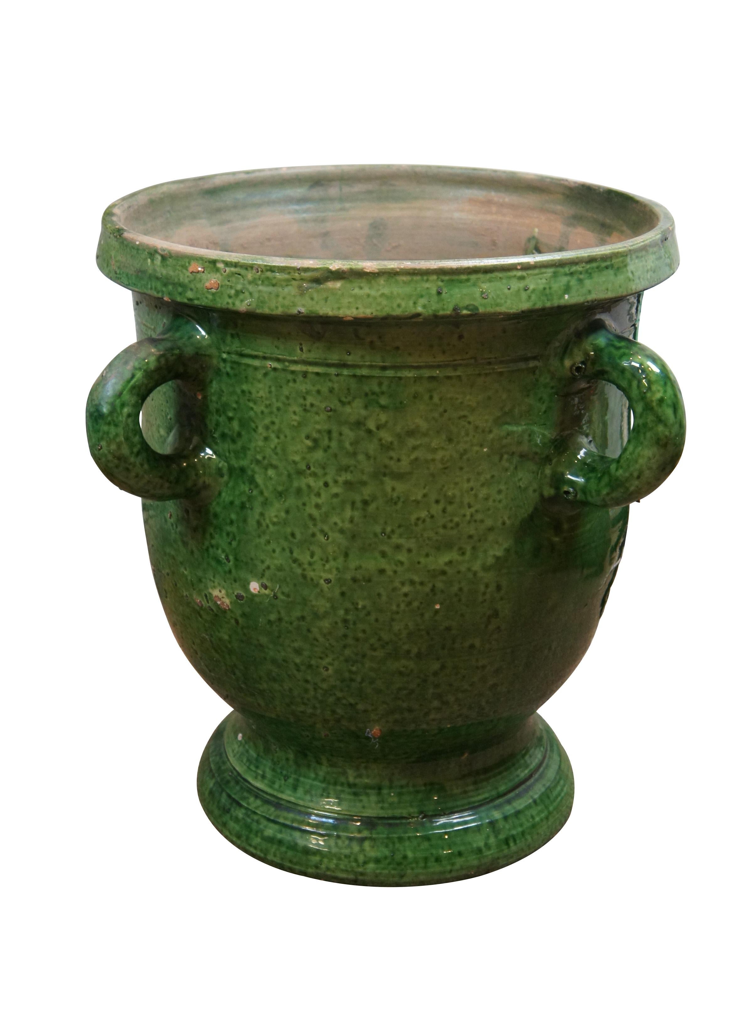 French Provincial French Anduze Castelnaudary Glazed Terracotta Garden Planter Urn