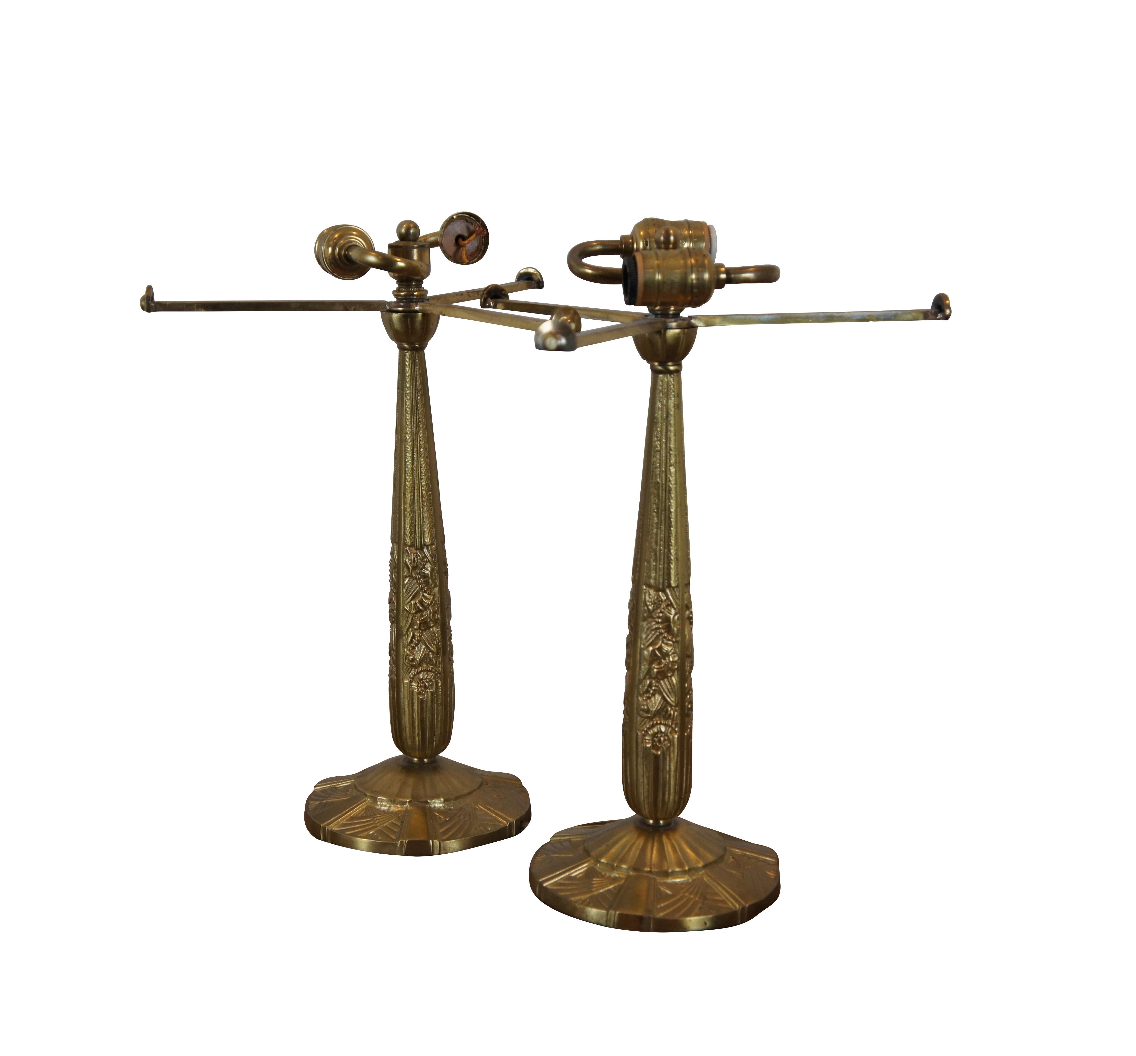 2 Antique French Art Deco Heavy Bronze 2 Light Library Table Lamp Bases In Good Condition For Sale In Dayton, OH
