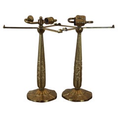 2 bases de lampe de bureau Art Déco françaises anciennes en bronze lourd à 2 lumières