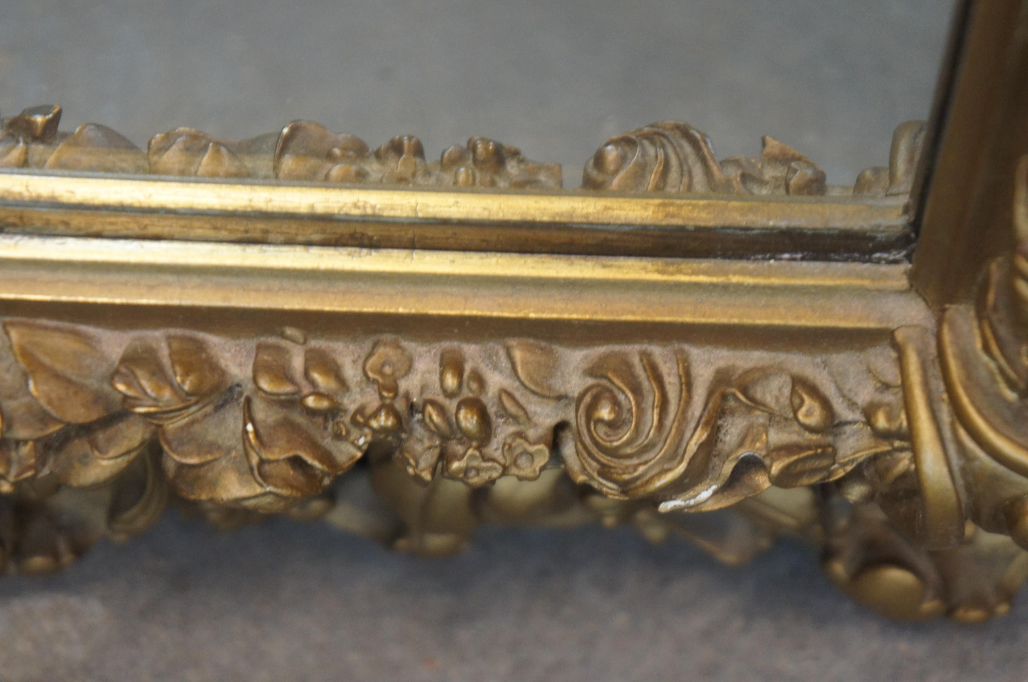2 Antique French Baroque Rococo Gold Gilt Mirrors Pierced Floral Leaves For Sale 6