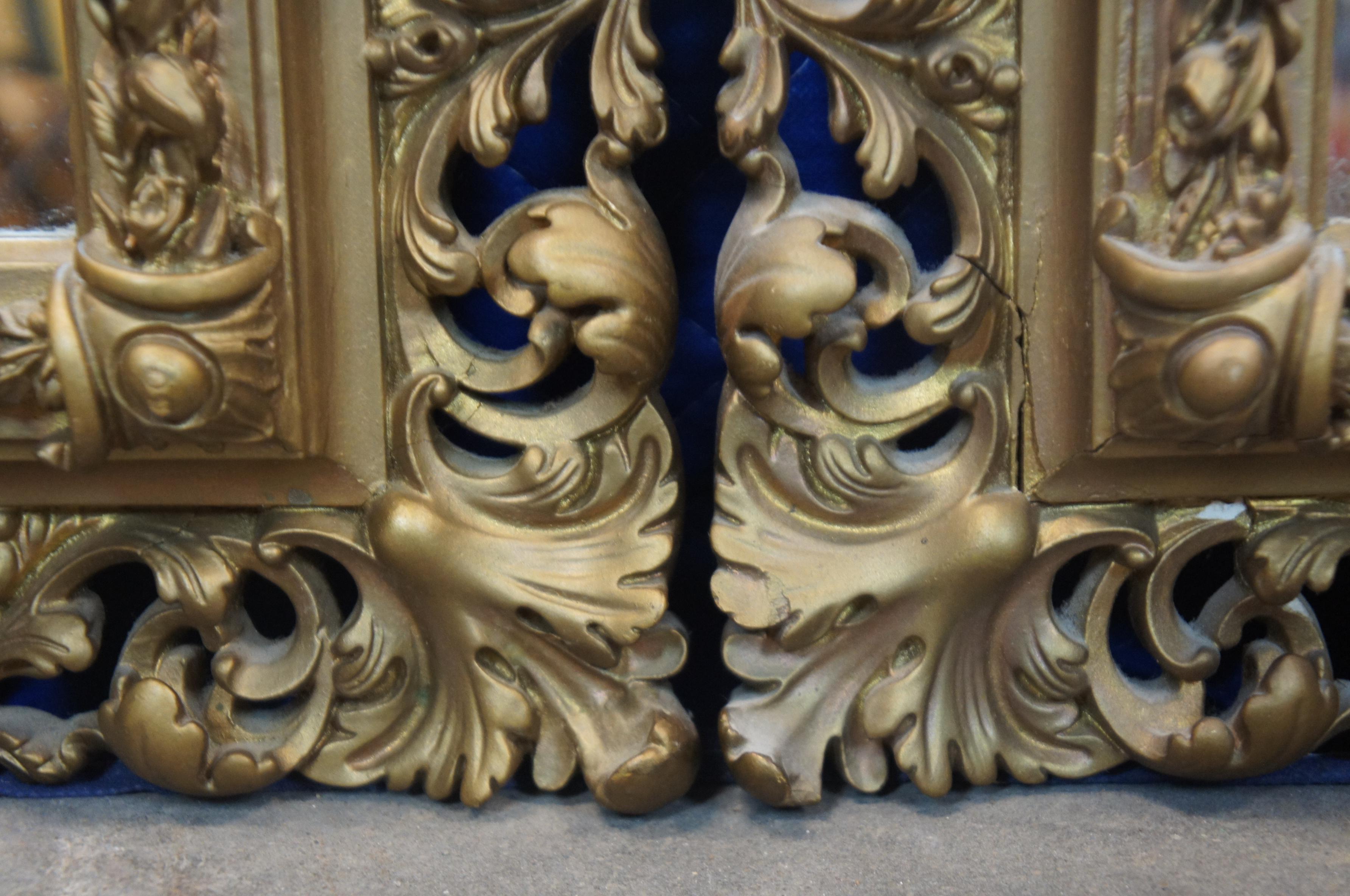 2 Antique French Baroque Rococo Gold Gilt Mirrors Pierced Floral Leaves For Sale 1