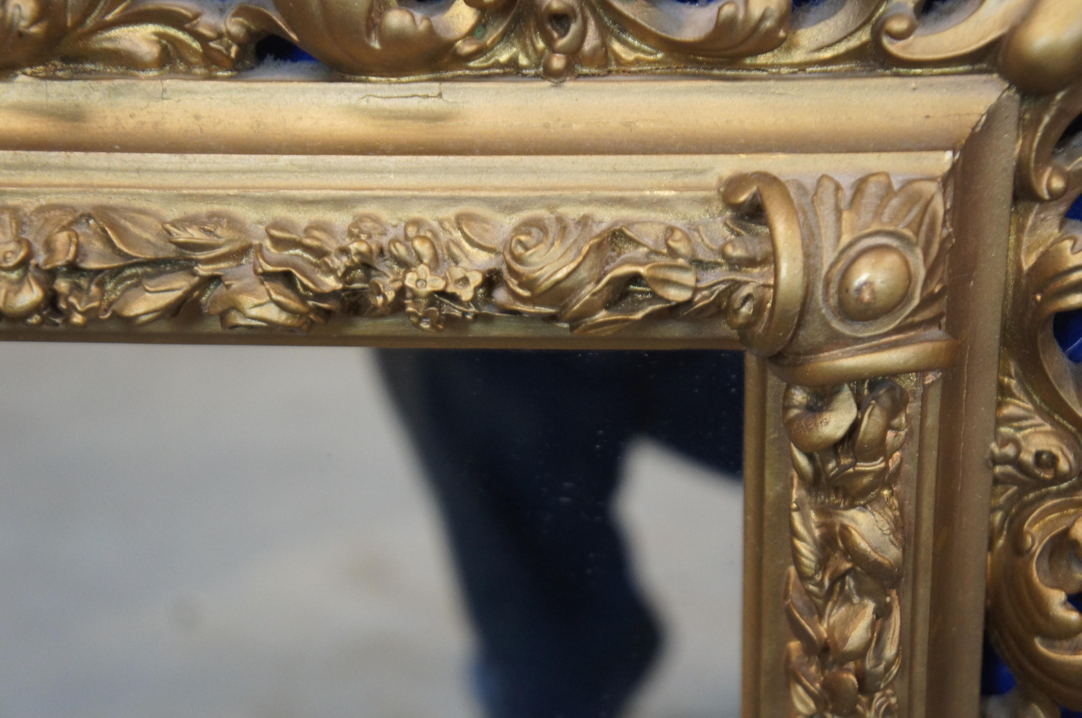 2 Antique French Baroque Rococo Gold Gilt Mirrors Pierced Floral Leaves For Sale 2