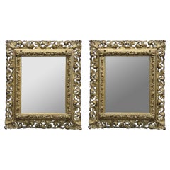 2 Antiguos Espejos Dorados Barrocos Franceses Rococo Hojas Florales Perforadas