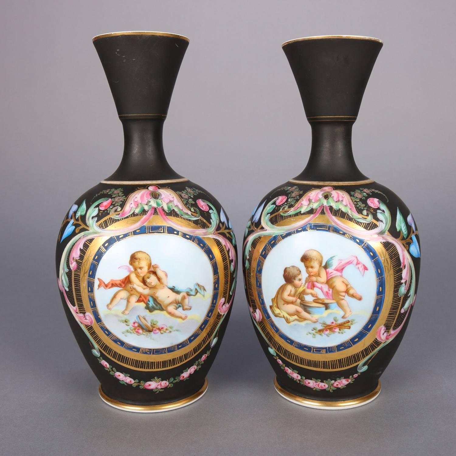 Two Antique French Classical Hand-Painted and Gilt Old Paris Porcelain Vases 1