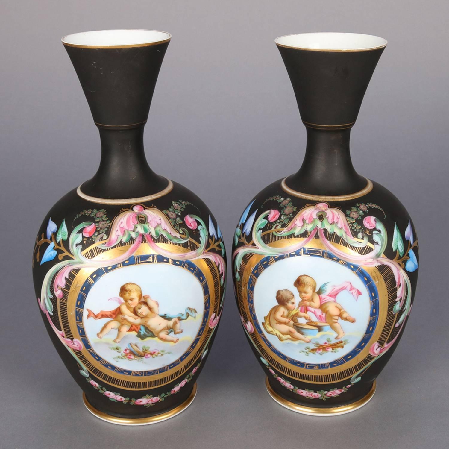 Two Antique French Classical Hand-Painted and Gilt Old Paris Porcelain Vases 2