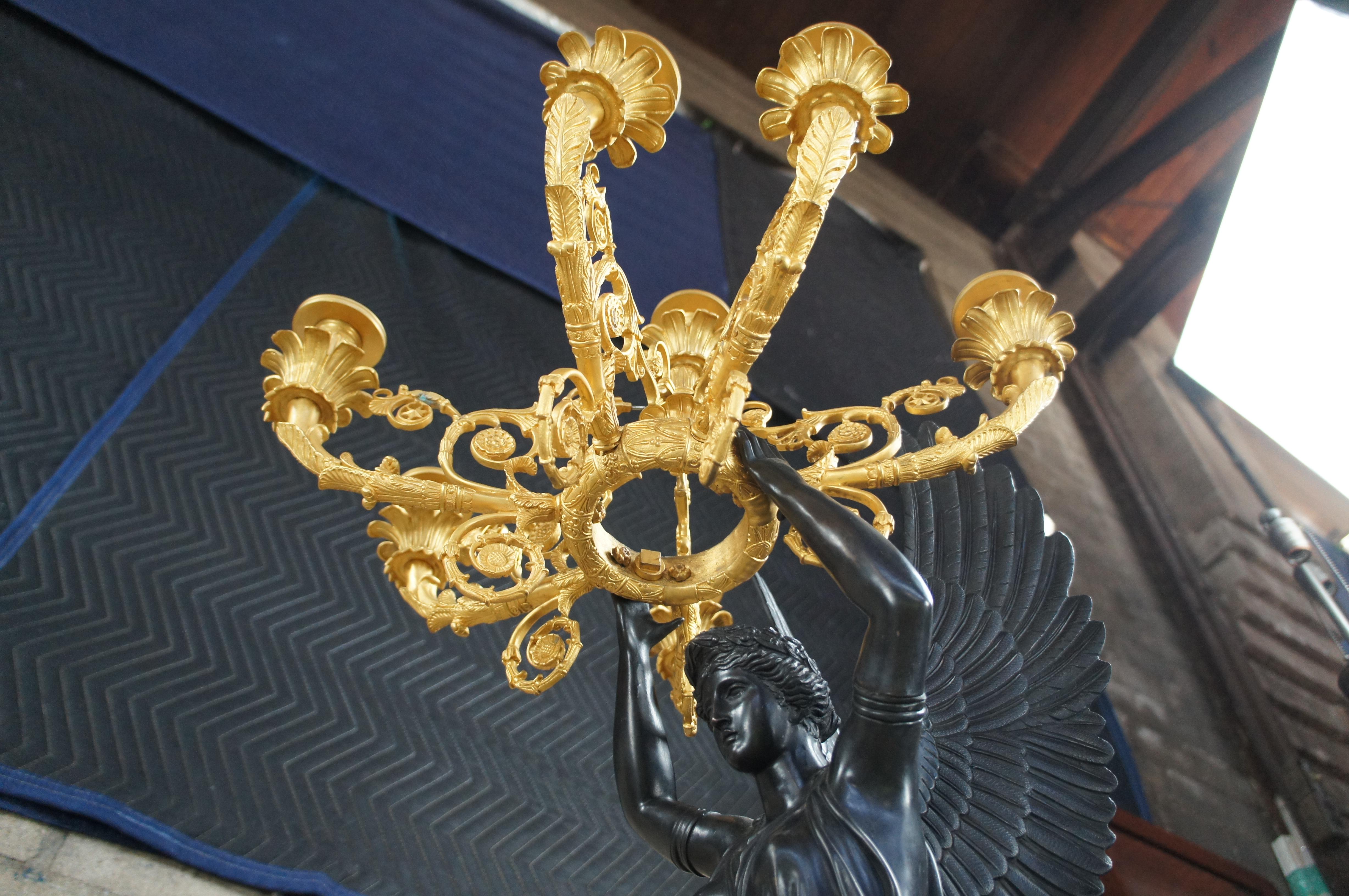 2 Antique French Empire Figural Gilt Bronze Candelabras Sculpture Statues 54