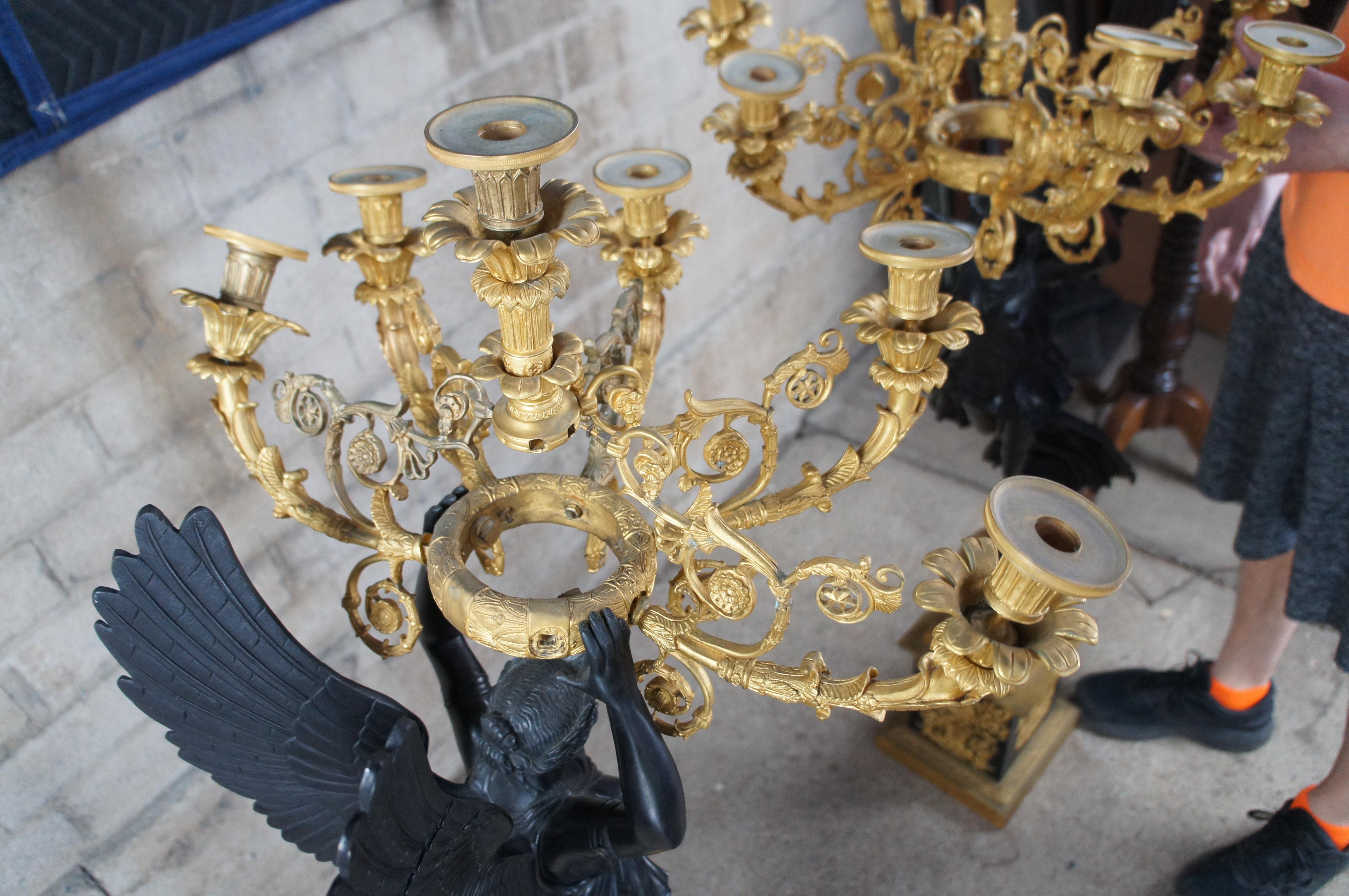 2 Antique French Empire Figural Gilt Bronze Candelabras Sculpture Statues 54