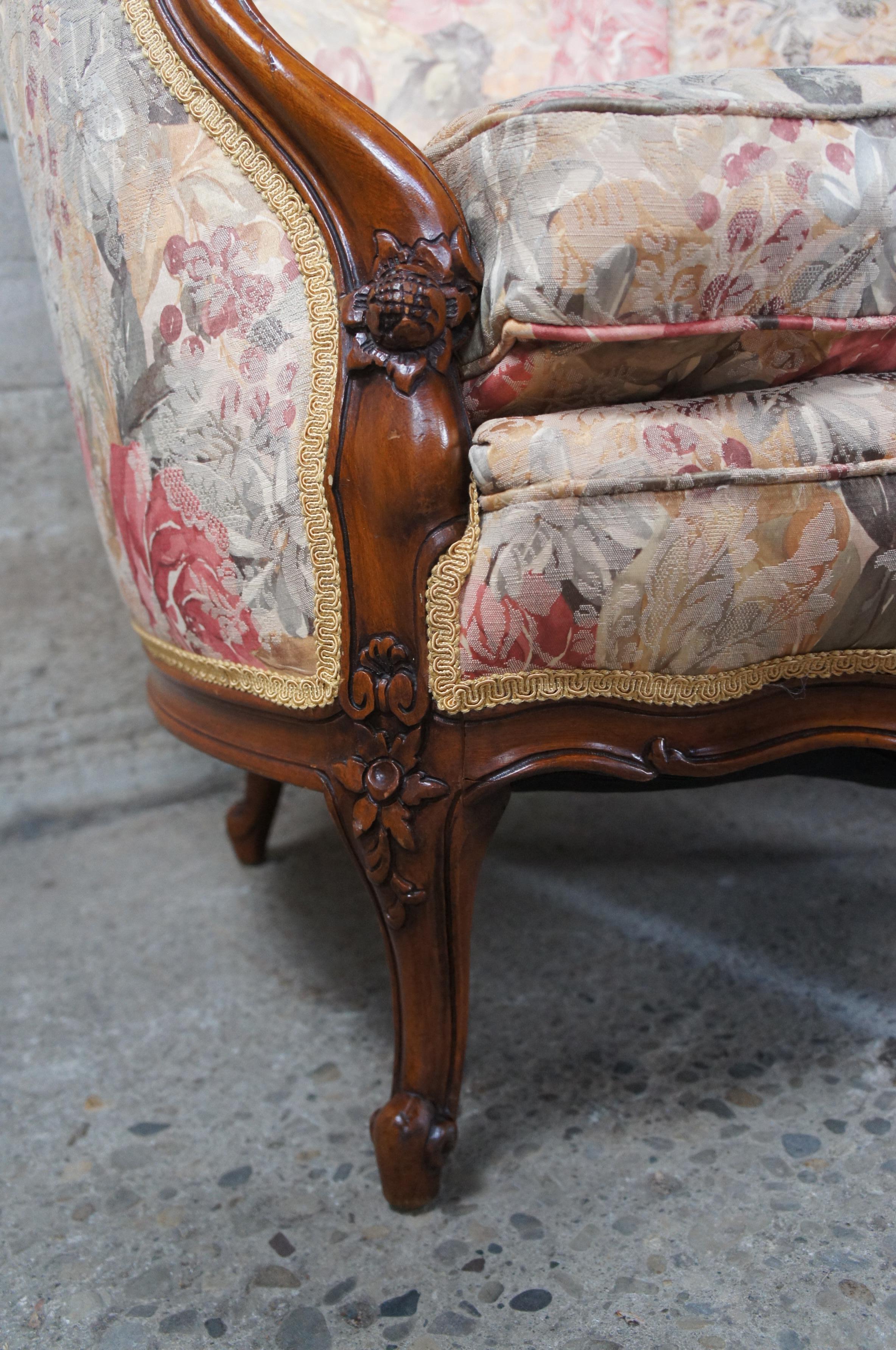 2 Antique French Louis XV Style Walnut Carved His & Hers Bergere Club Arm Chairs 1