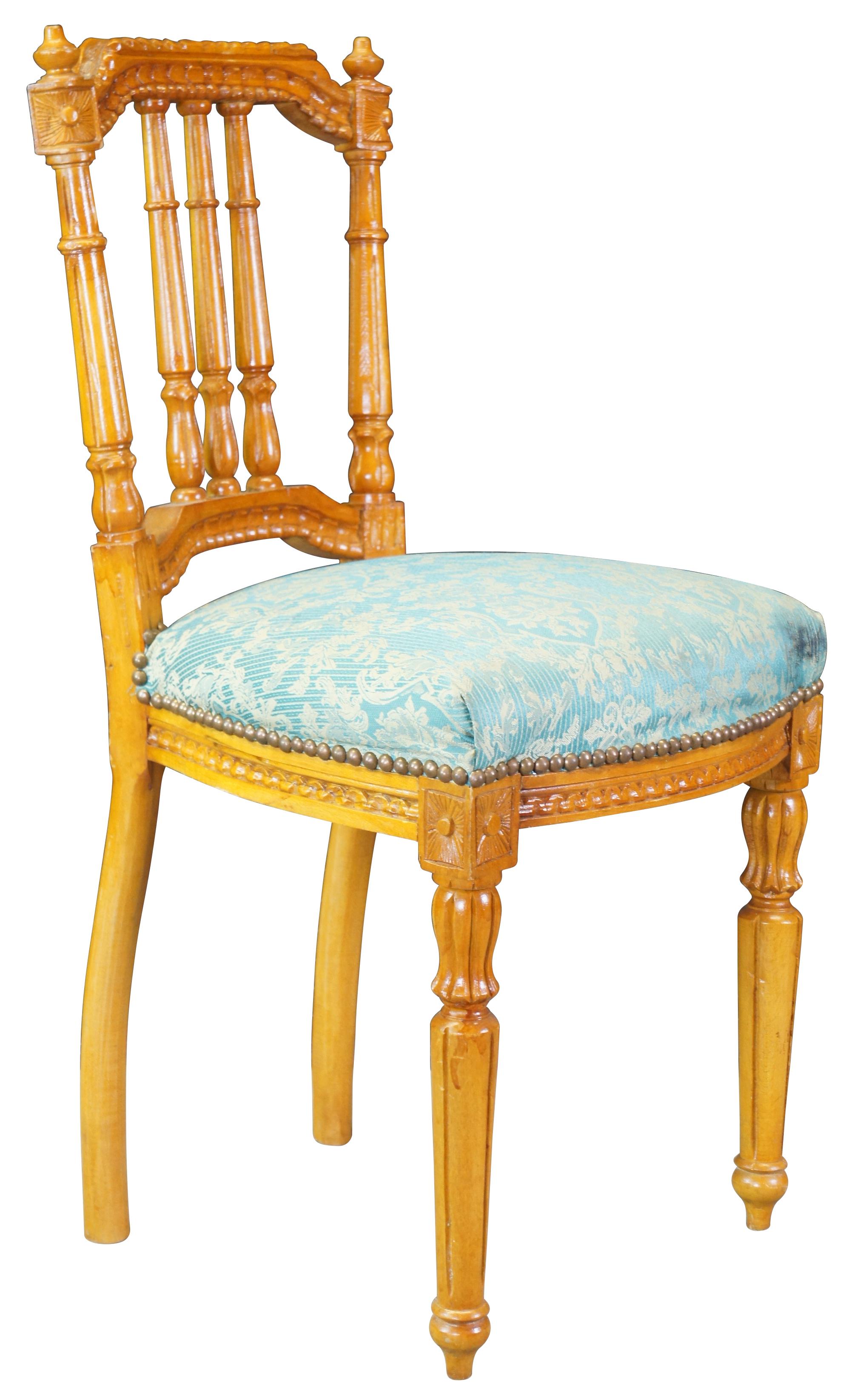 2 Antique French Louis XVI Carved Birch Side Accent Chairs Brocade Seat In Good Condition For Sale In Dayton, OH