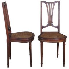 2 Antique French Louis XVI Solid Walnut Caned Side Chairs Bronze Mounts Pair