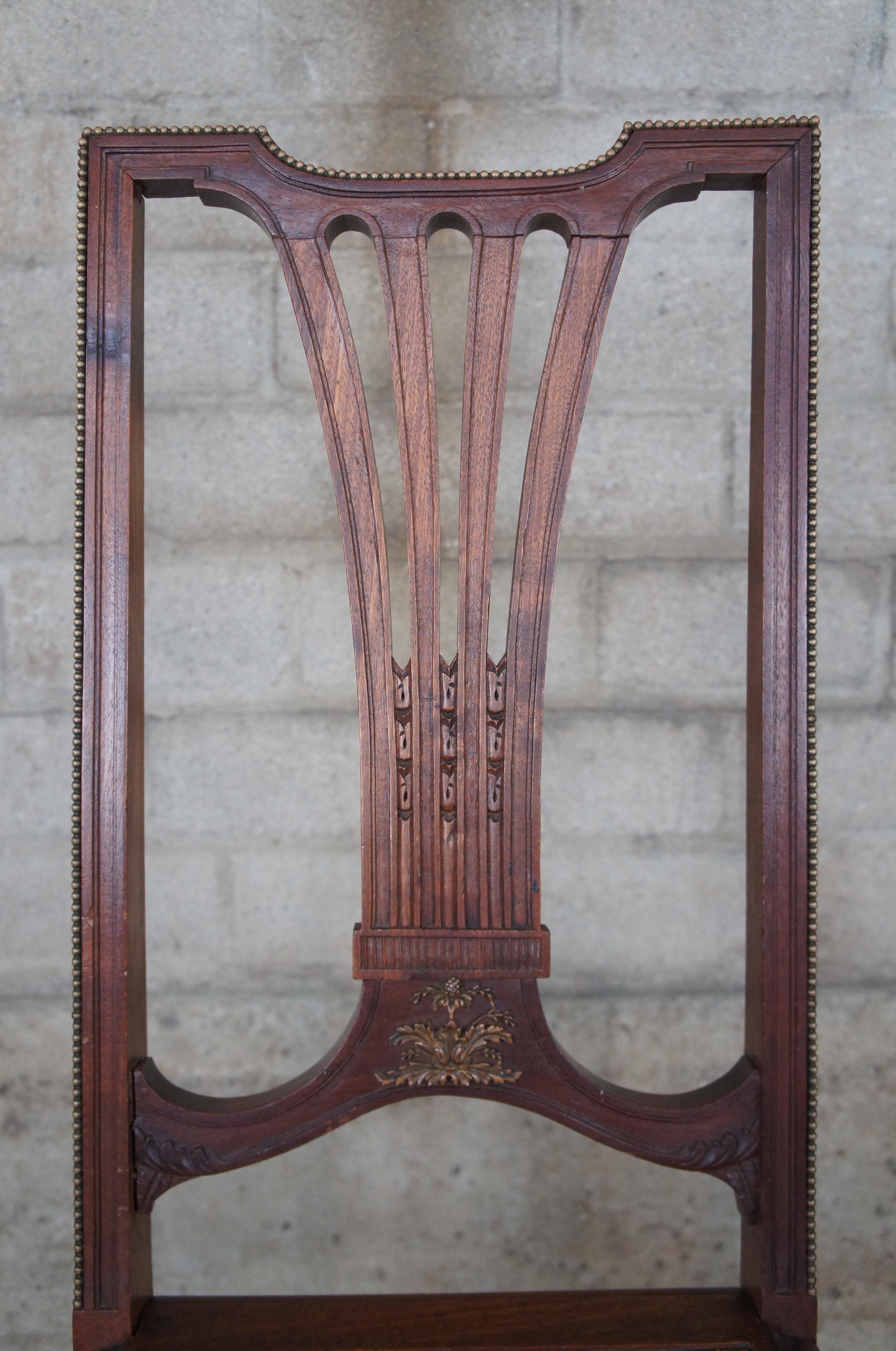 Late 19th Century 2 Antique French Louis XVI Solid Walnut Caned Side Chairs Bronze Mounts Pair