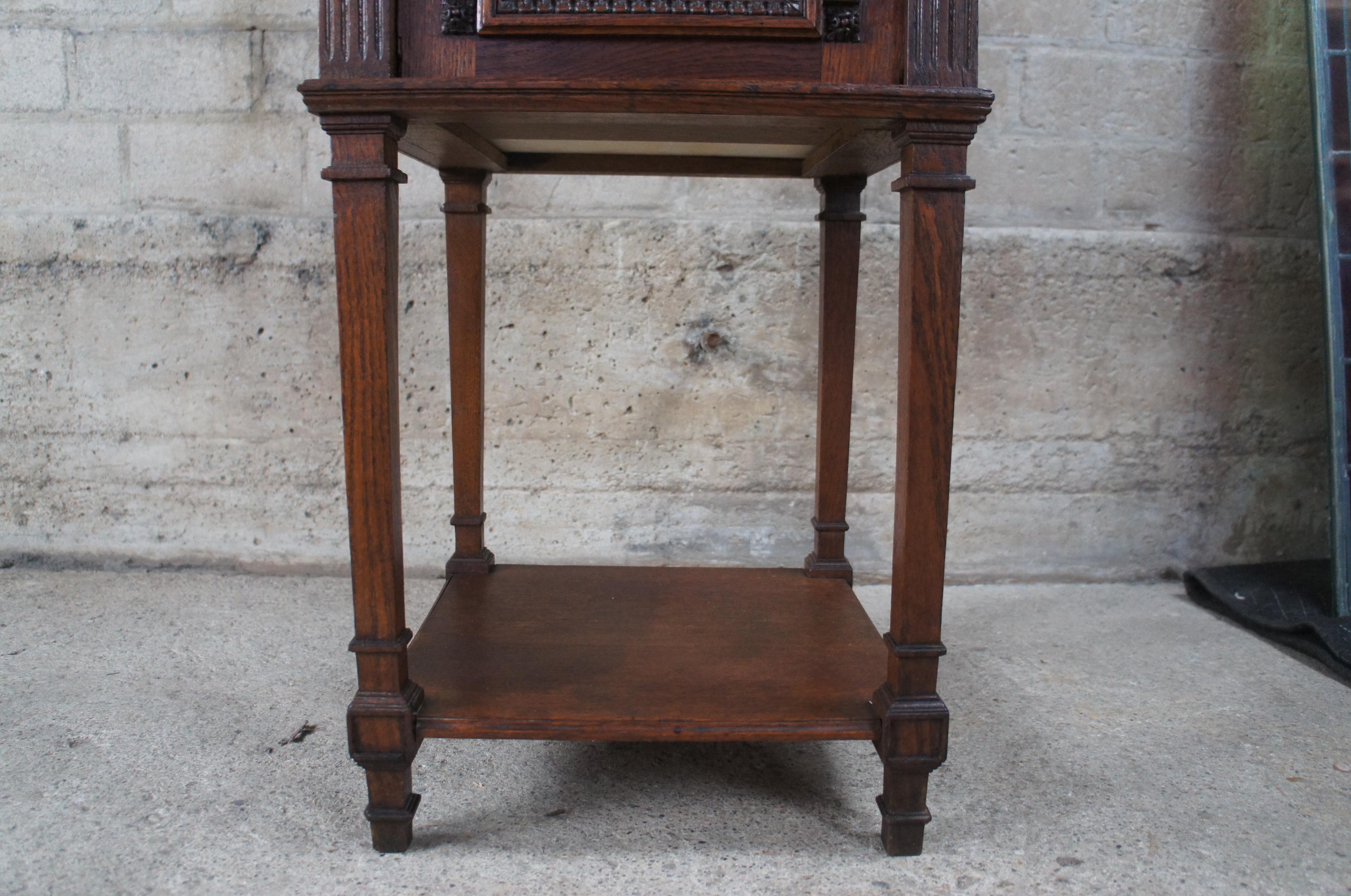 2 Antique French Neoclassical Quartersawn Oak Marble Nightstands Smoking Stands For Sale 5