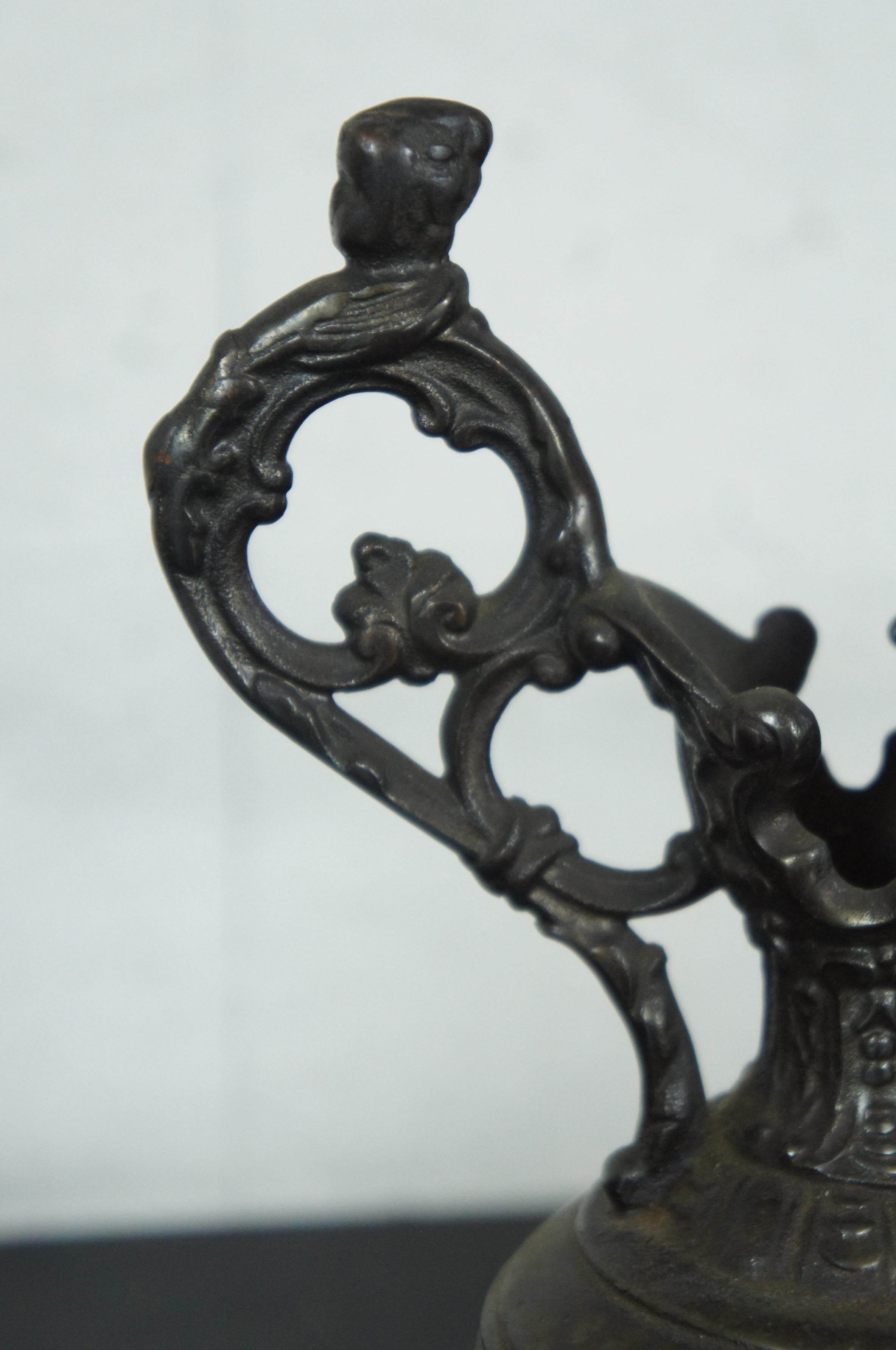 2 Antique French Ornamental Spelter Bronze Mantel Urns Vases Ewers 5