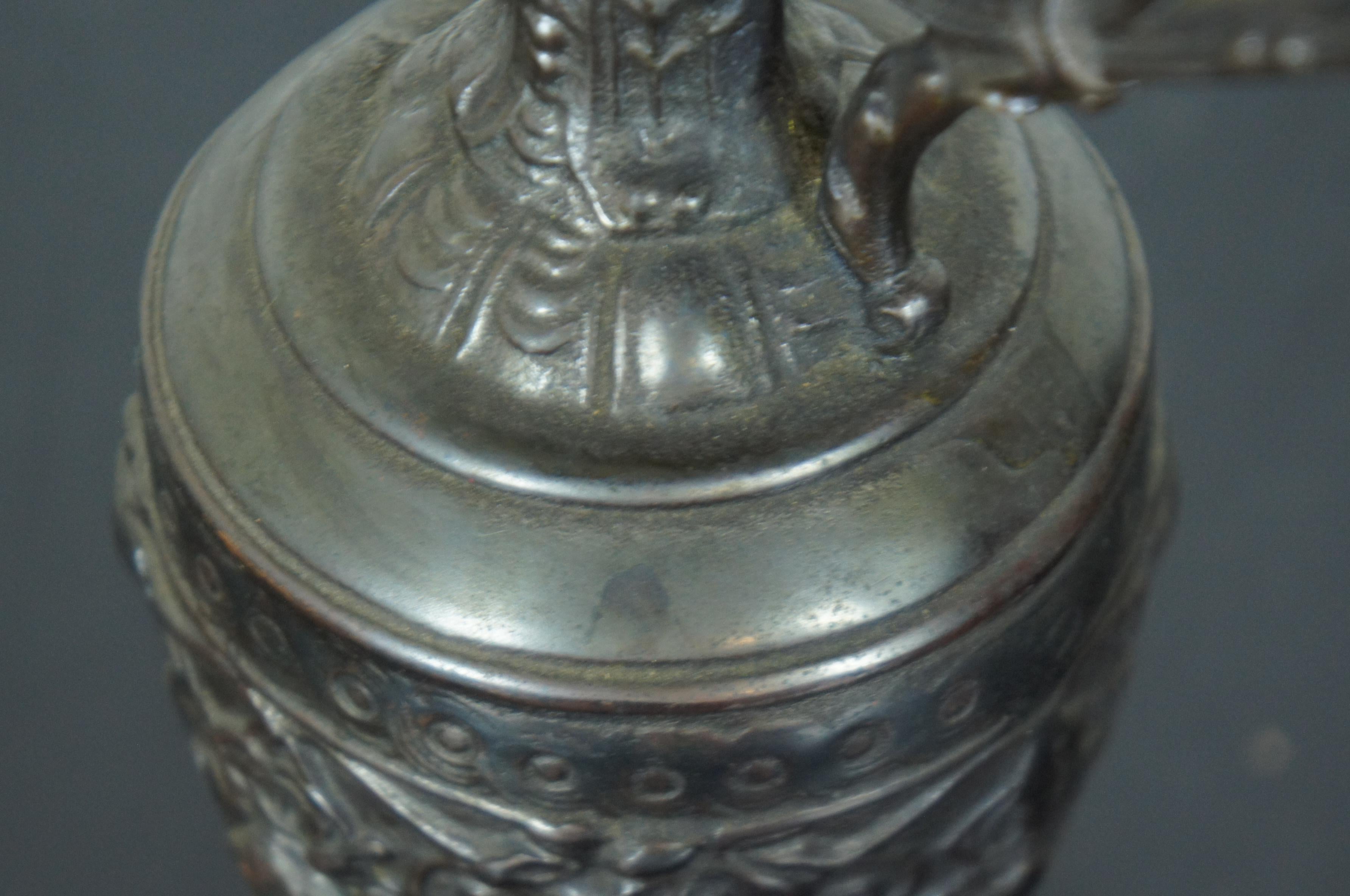 2 Antique French Ornamental Spelter Bronze Mantel Urns Vases Ewers 6