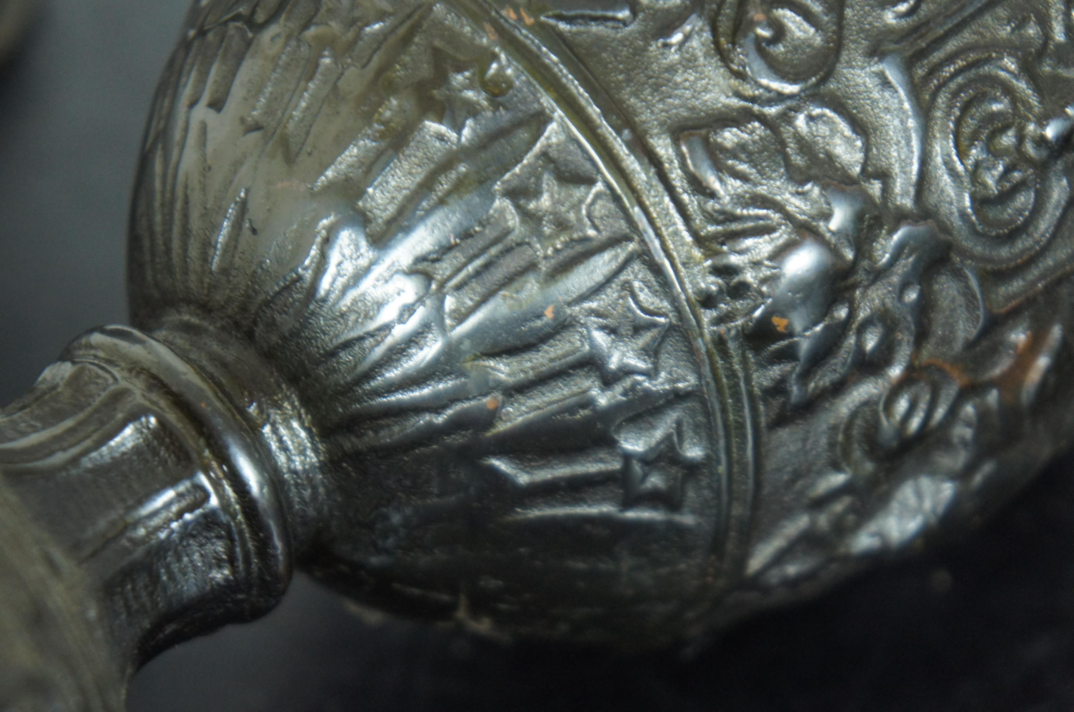 2 Antique French Ornamental Spelter Bronze Mantel Urns Vases Ewers 7