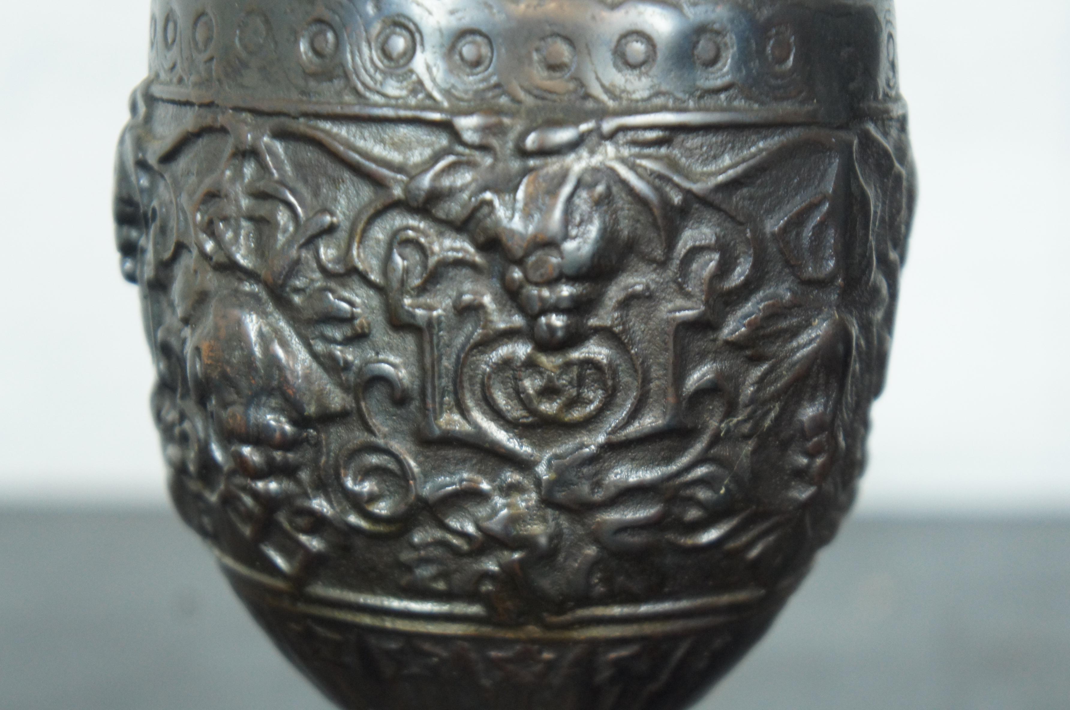 2 Antique French Ornamental Spelter Bronze Mantel Urns Vases Ewers 3
