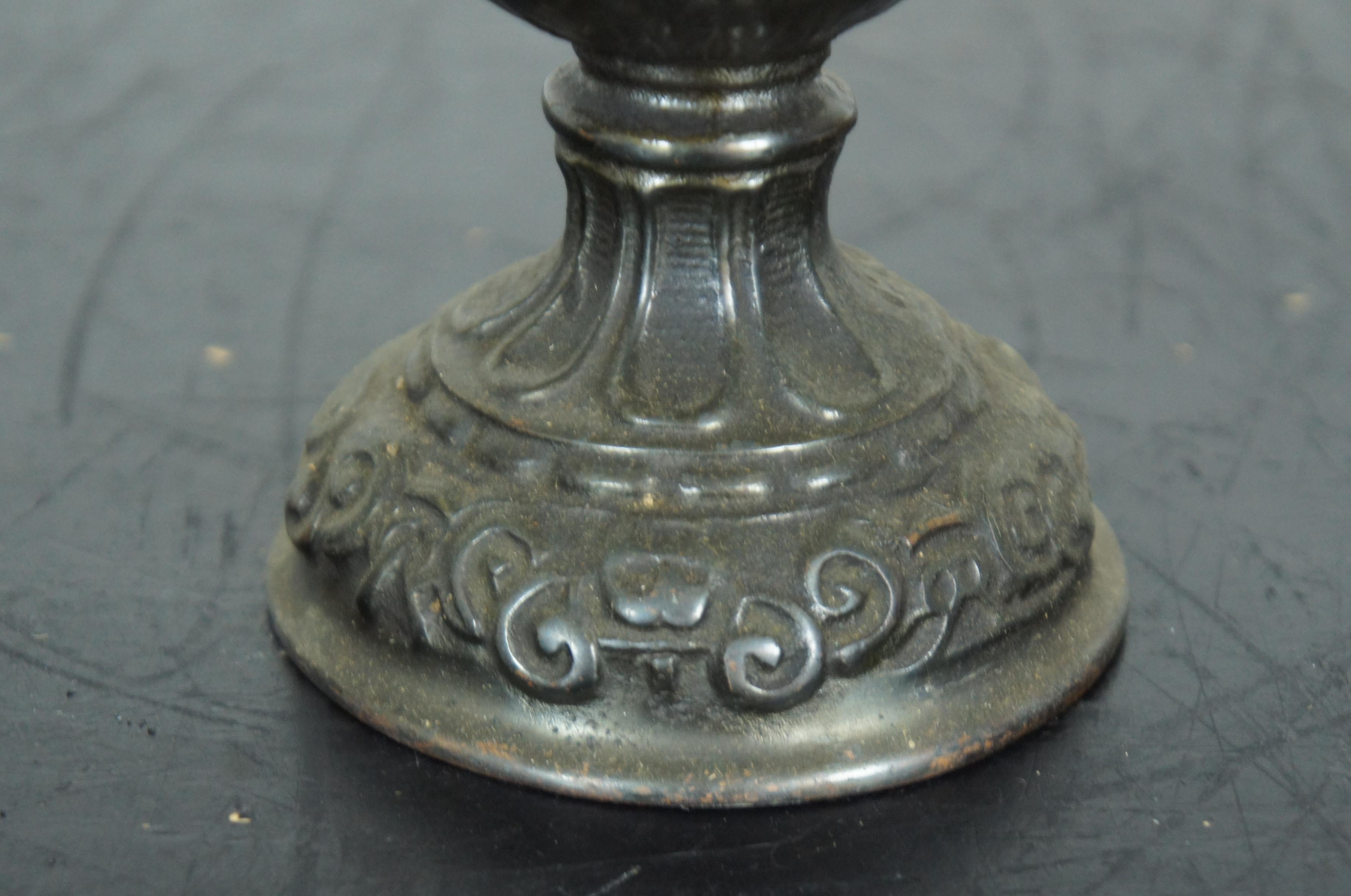 2 Antique French Ornamental Spelter Bronze Mantel Urns Vases Ewers 4
