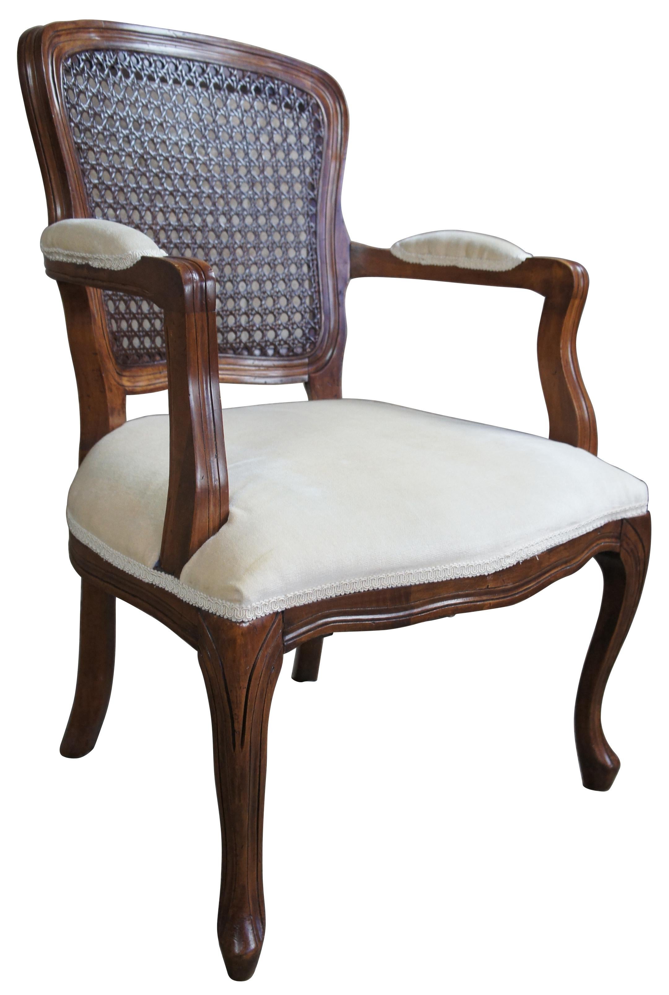2 Antique French Provincial Walnut Cane Back Parlor Armchairs Fauteuil, Pair In Good Condition In Dayton, OH