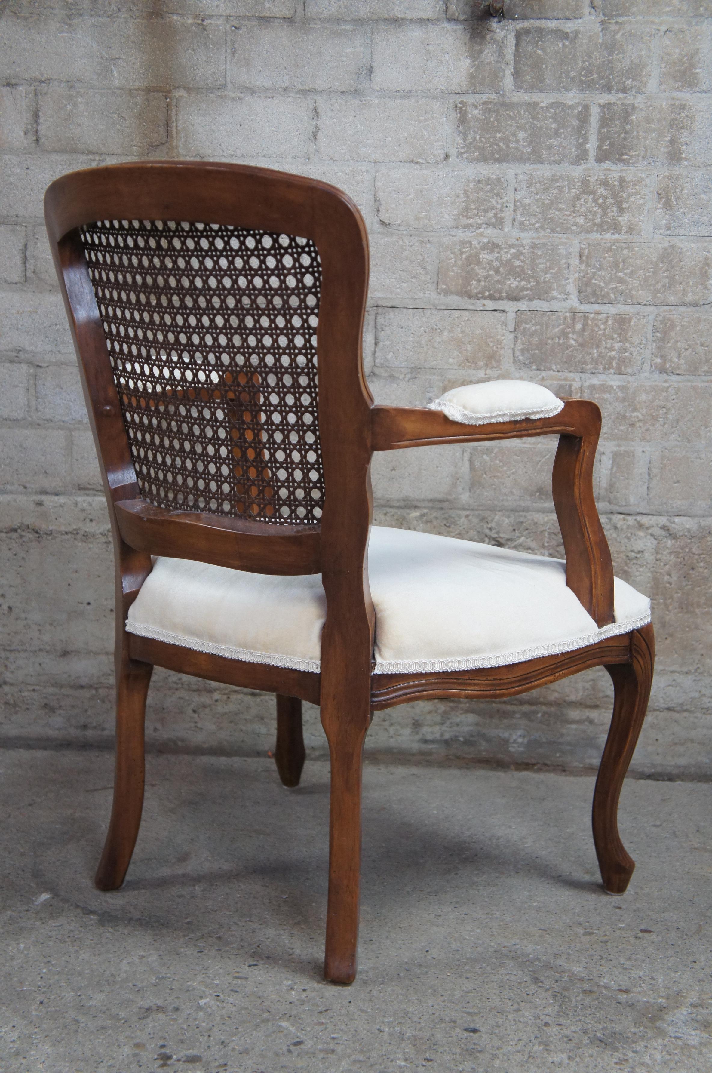 20th Century 2 Antique French Provincial Walnut Cane Back Parlor Armchairs Fauteuil, Pair