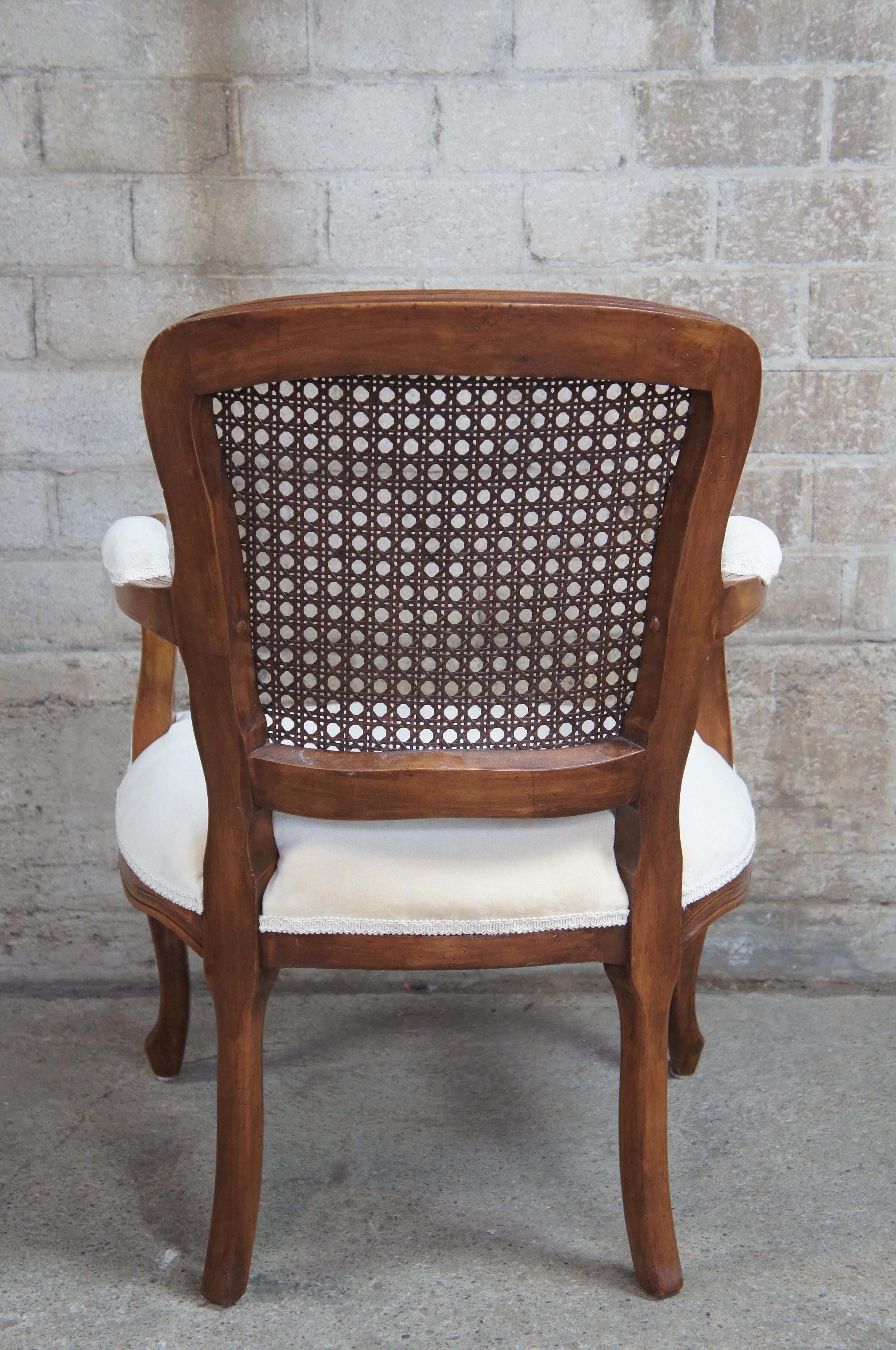 Upholstery 2 Antique French Provincial Walnut Cane Back Parlor Armchairs Fauteuil, Pair