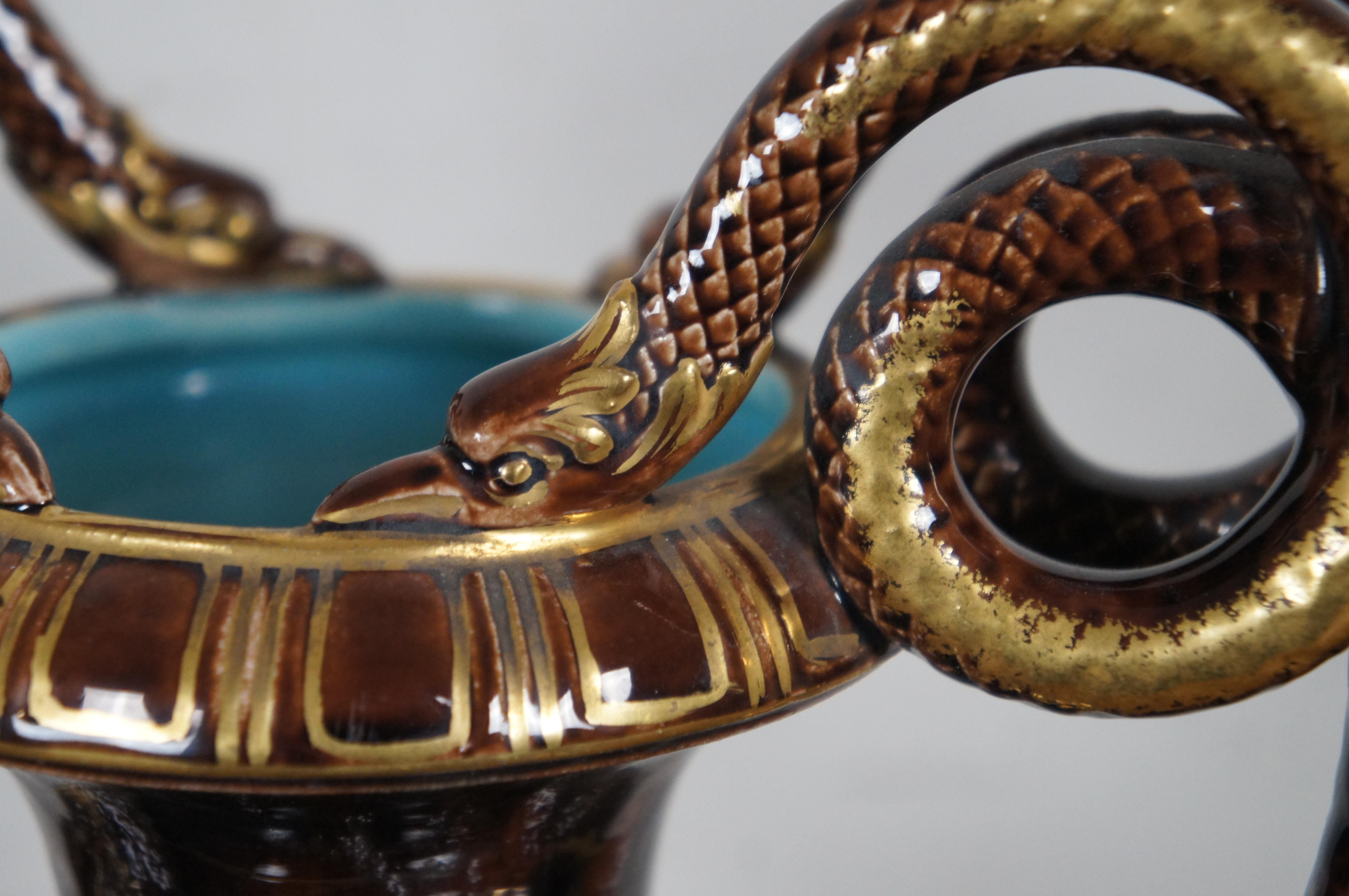 2 vase de cheminée français ancien Sarregumines Majolica serpent de 17 pouces en vente 4