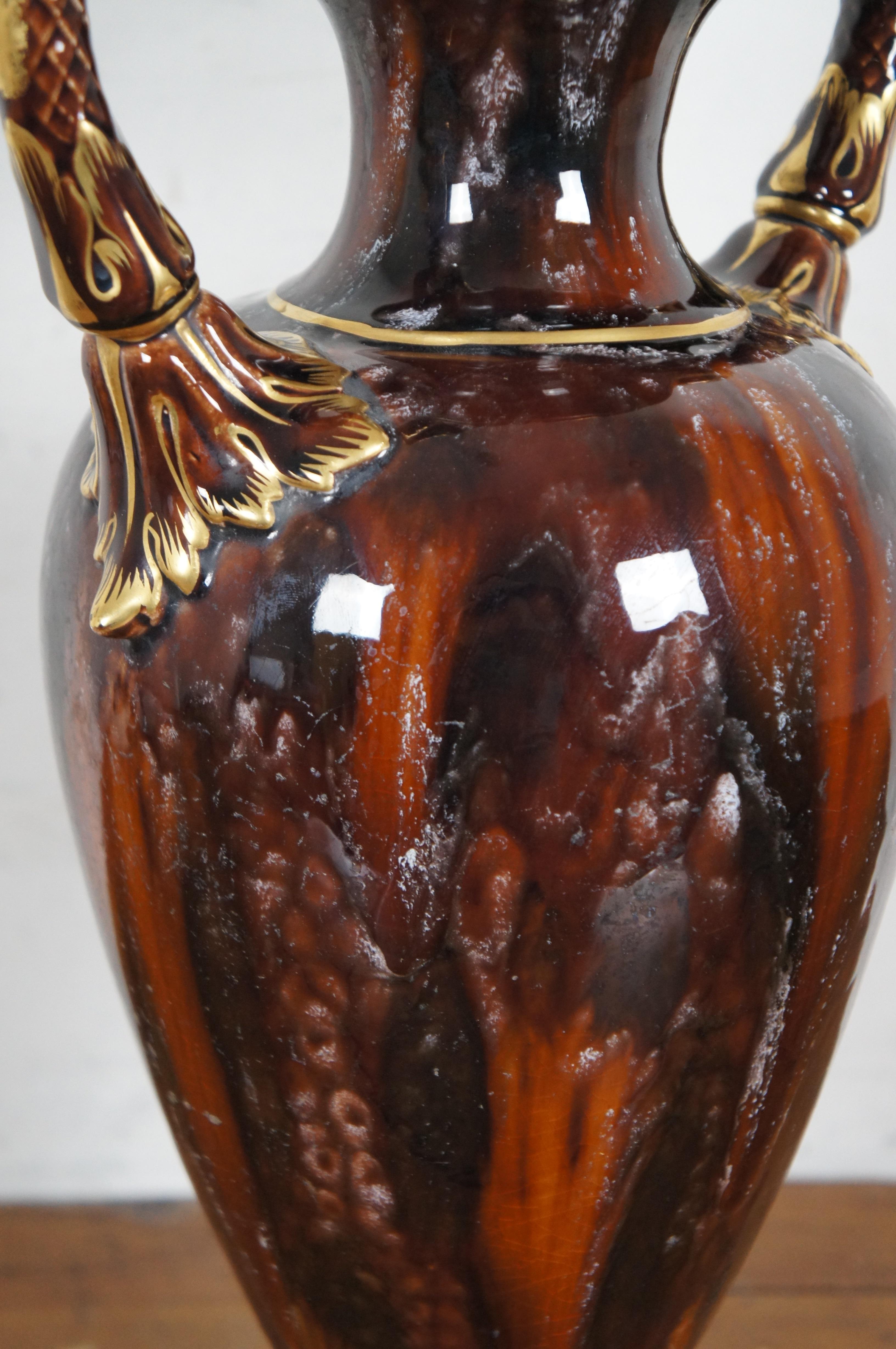 2 vase de cheminée français ancien Sarregumines Majolica serpent de 17 pouces en vente 5