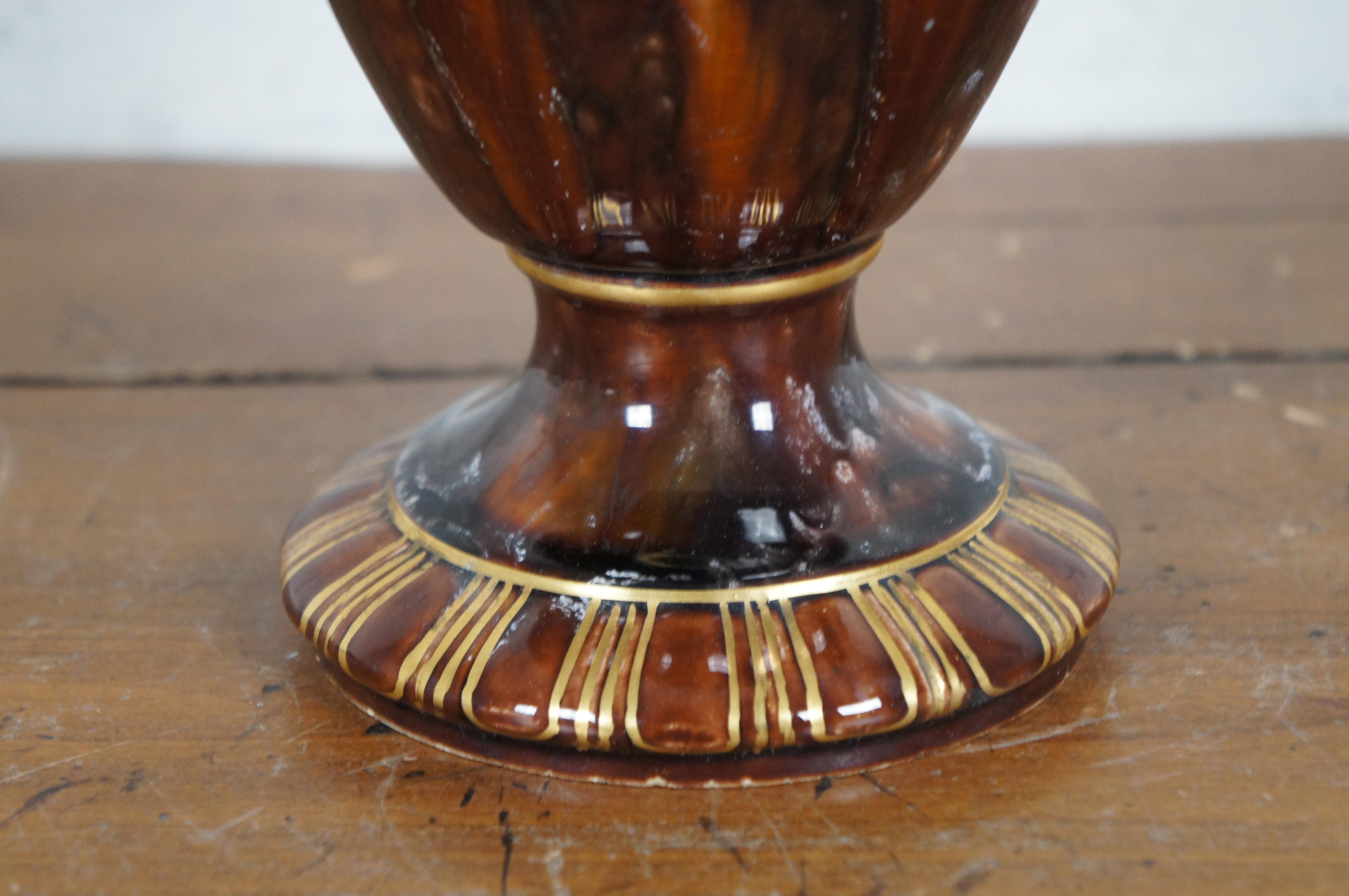 Majolique 2 vase de cheminée français ancien Sarregumines Majolica serpent de 17 pouces en vente