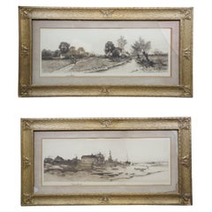 2 antiche acqueforti di George William Bohde Oystermans Home Green to the Very Doors