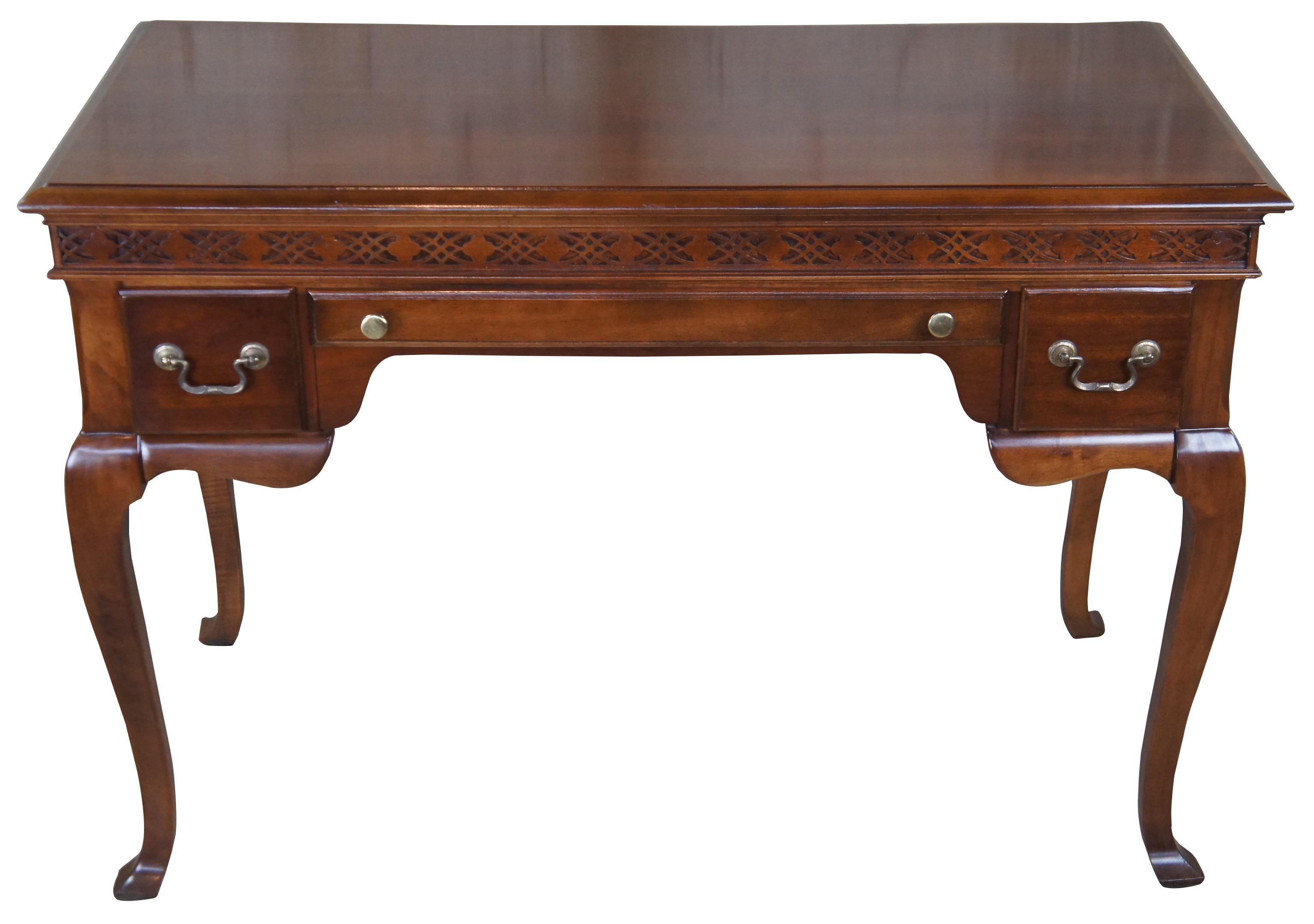 2 Antique Georgian Queen Anne Cherry Library Writing Desks Dressing Table Pair In Good Condition In Dayton, OH