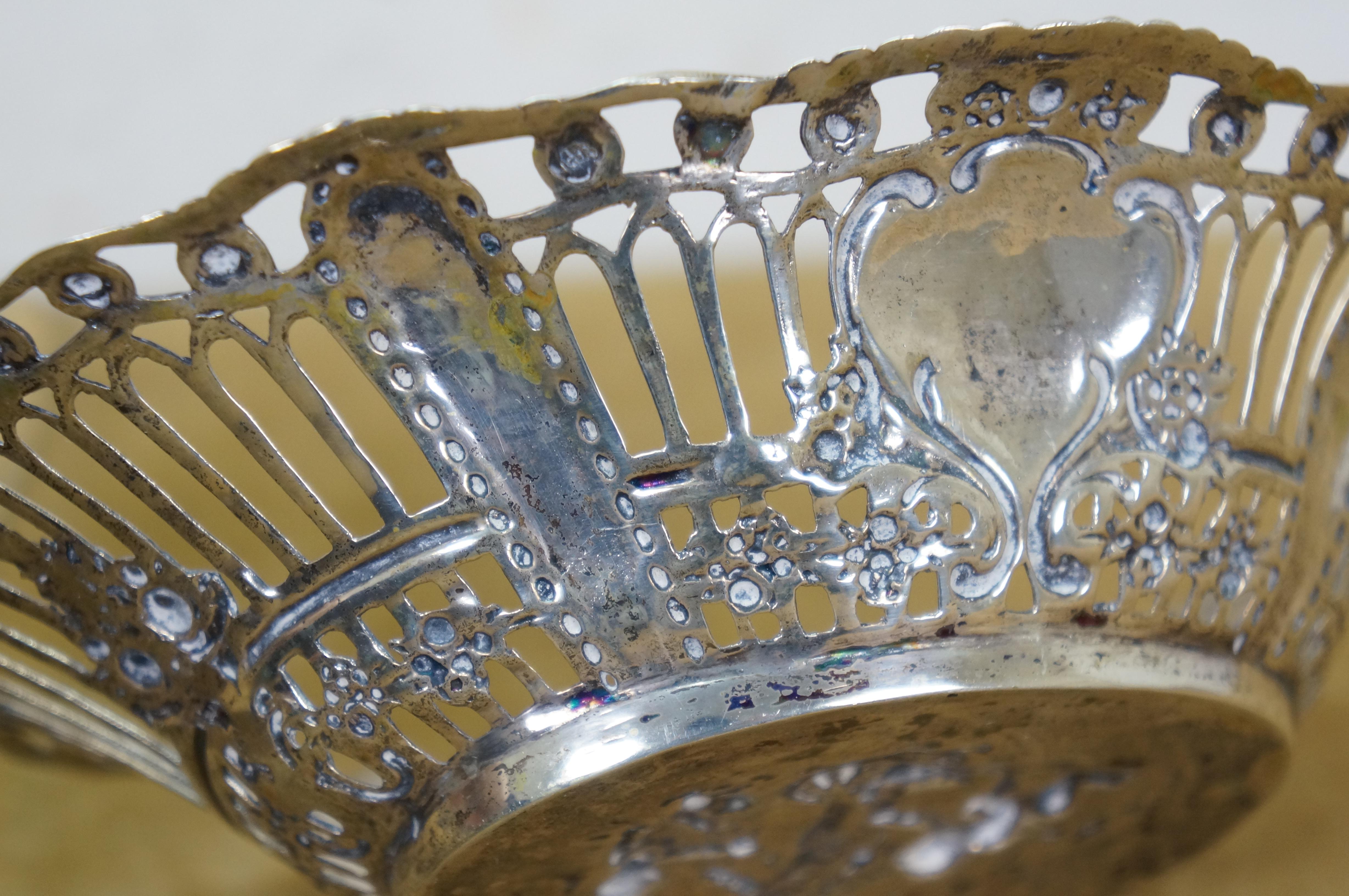 2 Antique German 800 Silver Repousse Pierced Putti Cherub Bread Bowls Baskets 8