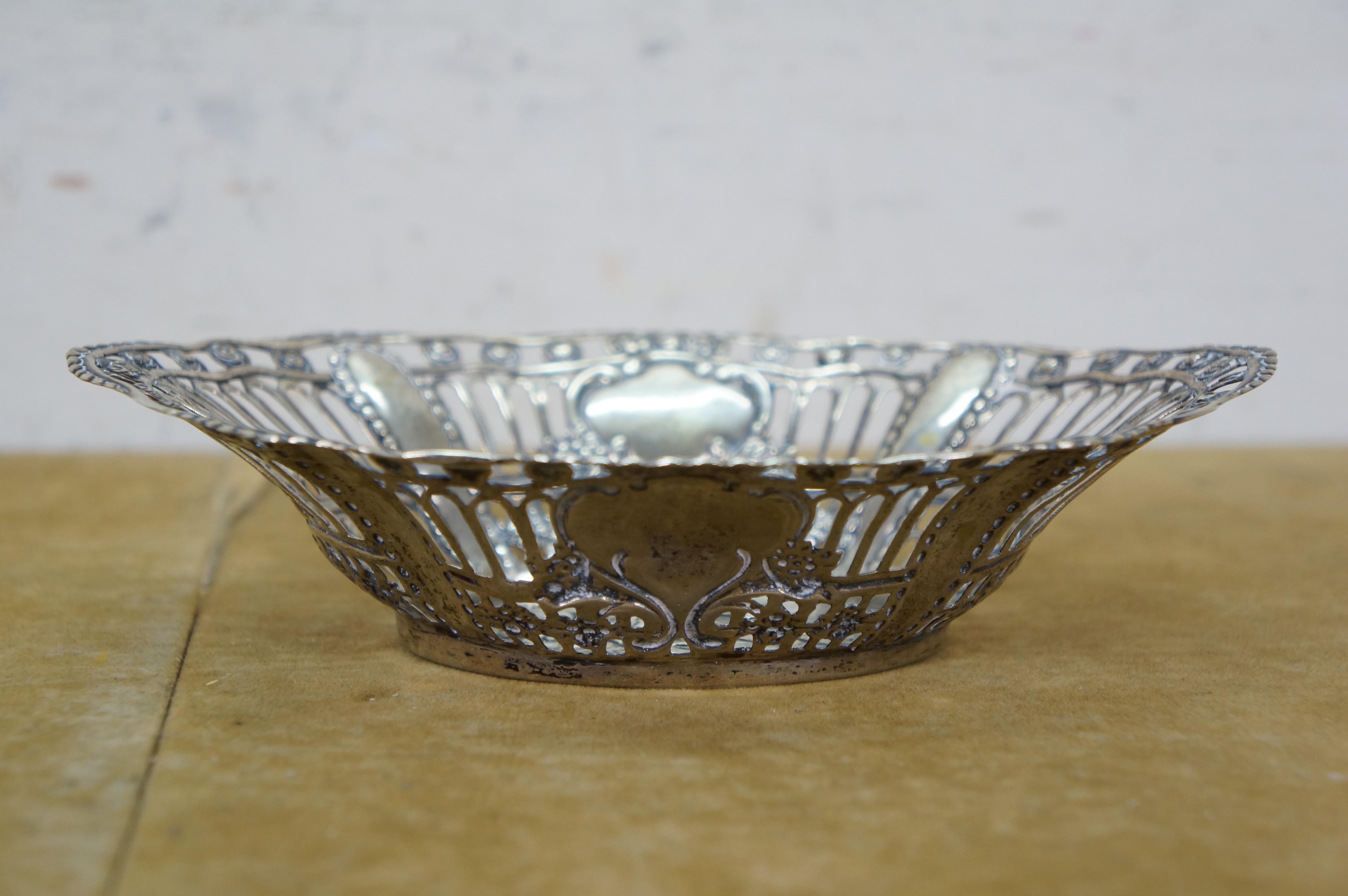 2 Antique German 800 Silver Repousse Pierced Putti Cherub Bread Bowls Baskets 8