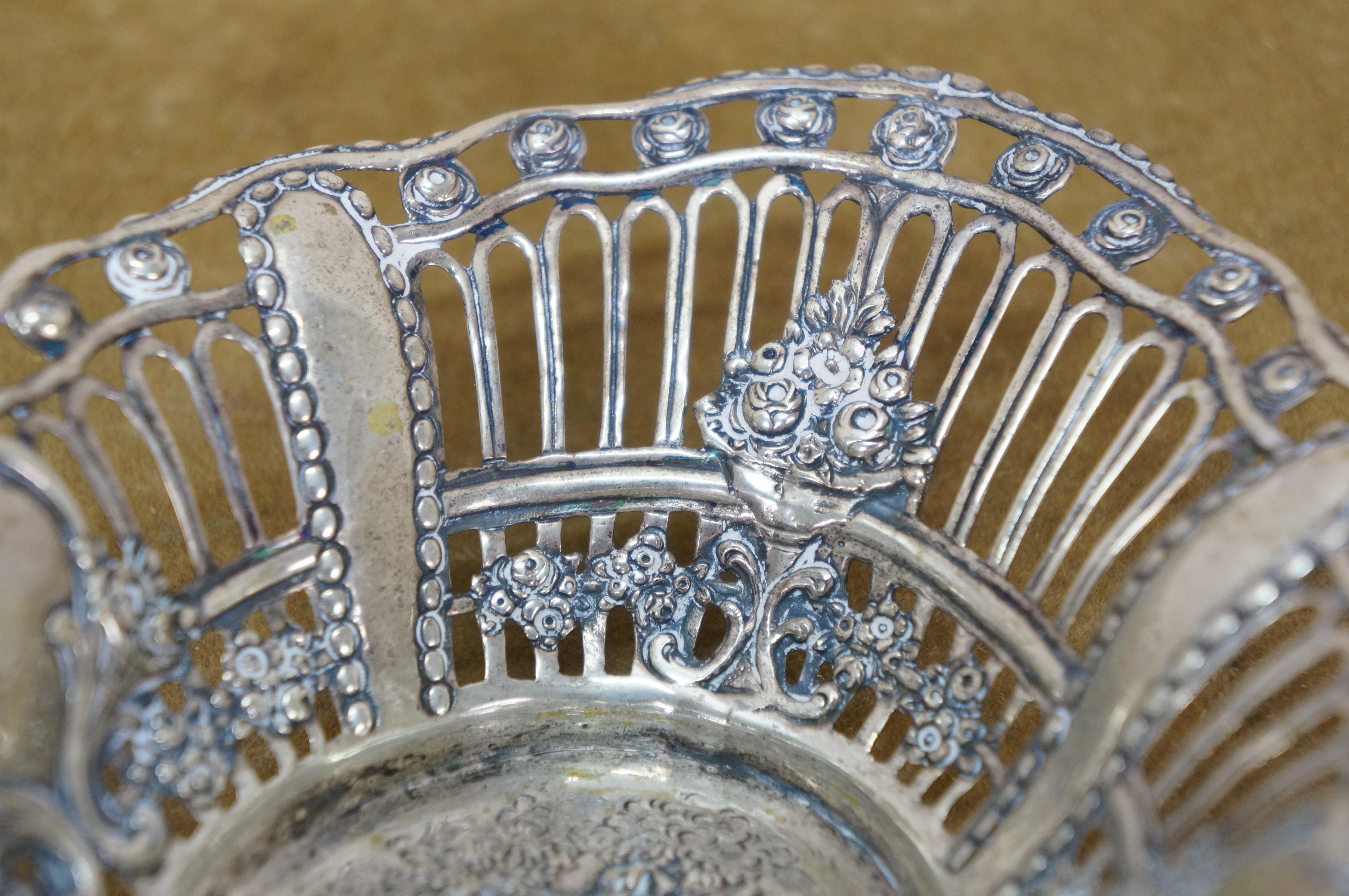 2 Antique German 800 Silver Repousse Pierced Putti Cherub Bread Bowls Baskets 8
