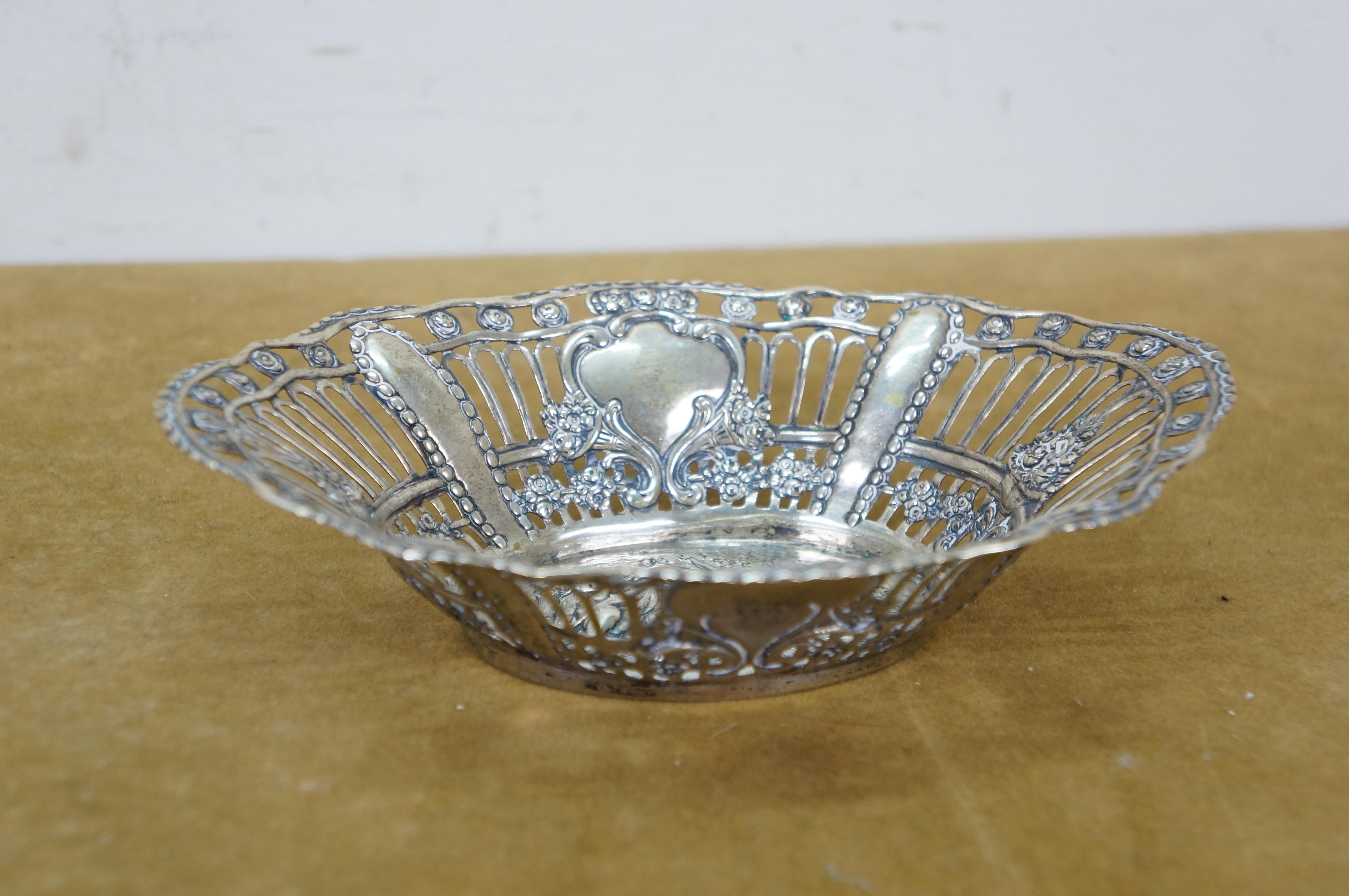 20th Century 2 Antique German 800 Silver Repousse Pierced Putti Cherub Bread Bowls Baskets 8