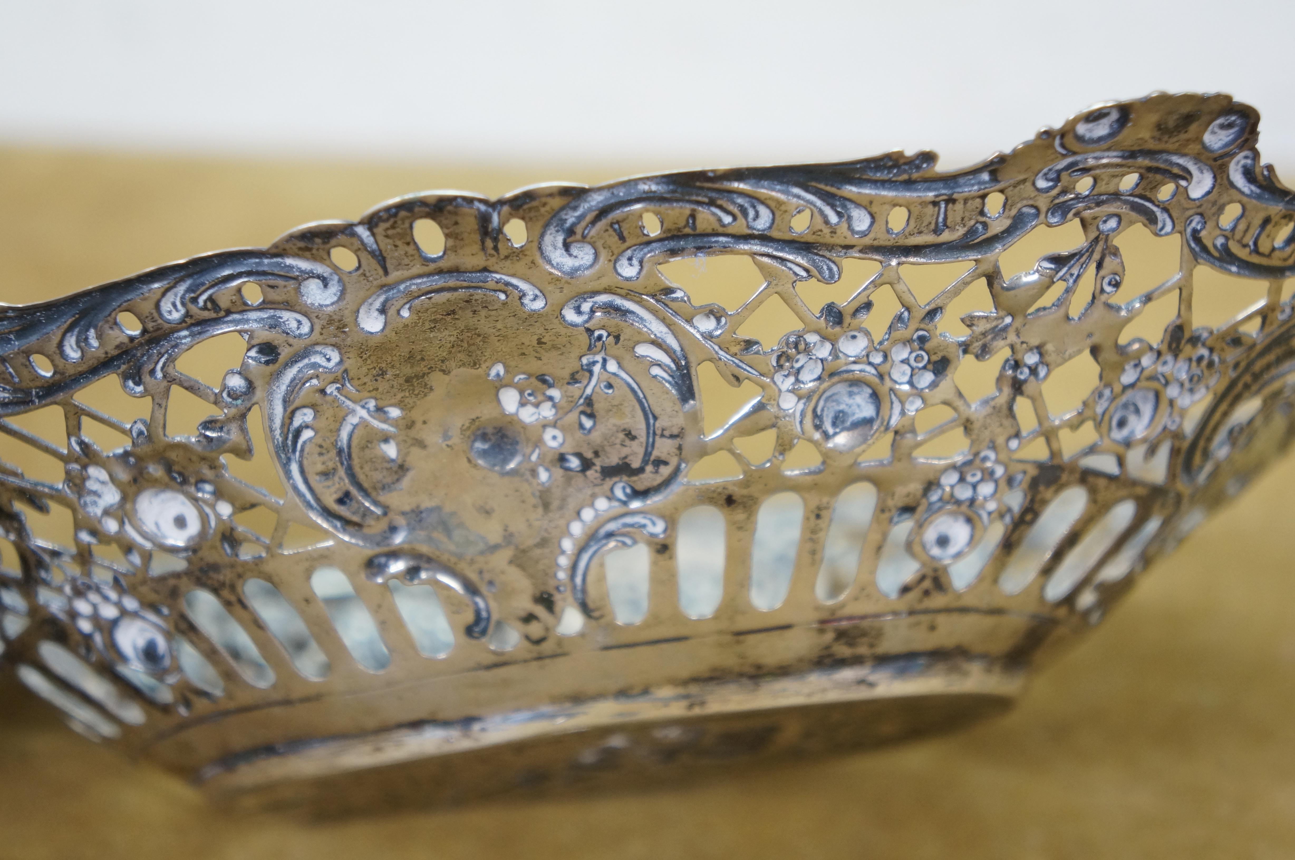 2 Antique German 800 Silver Repousse Pierced Putti Cherub Bread Bowls Baskets 8