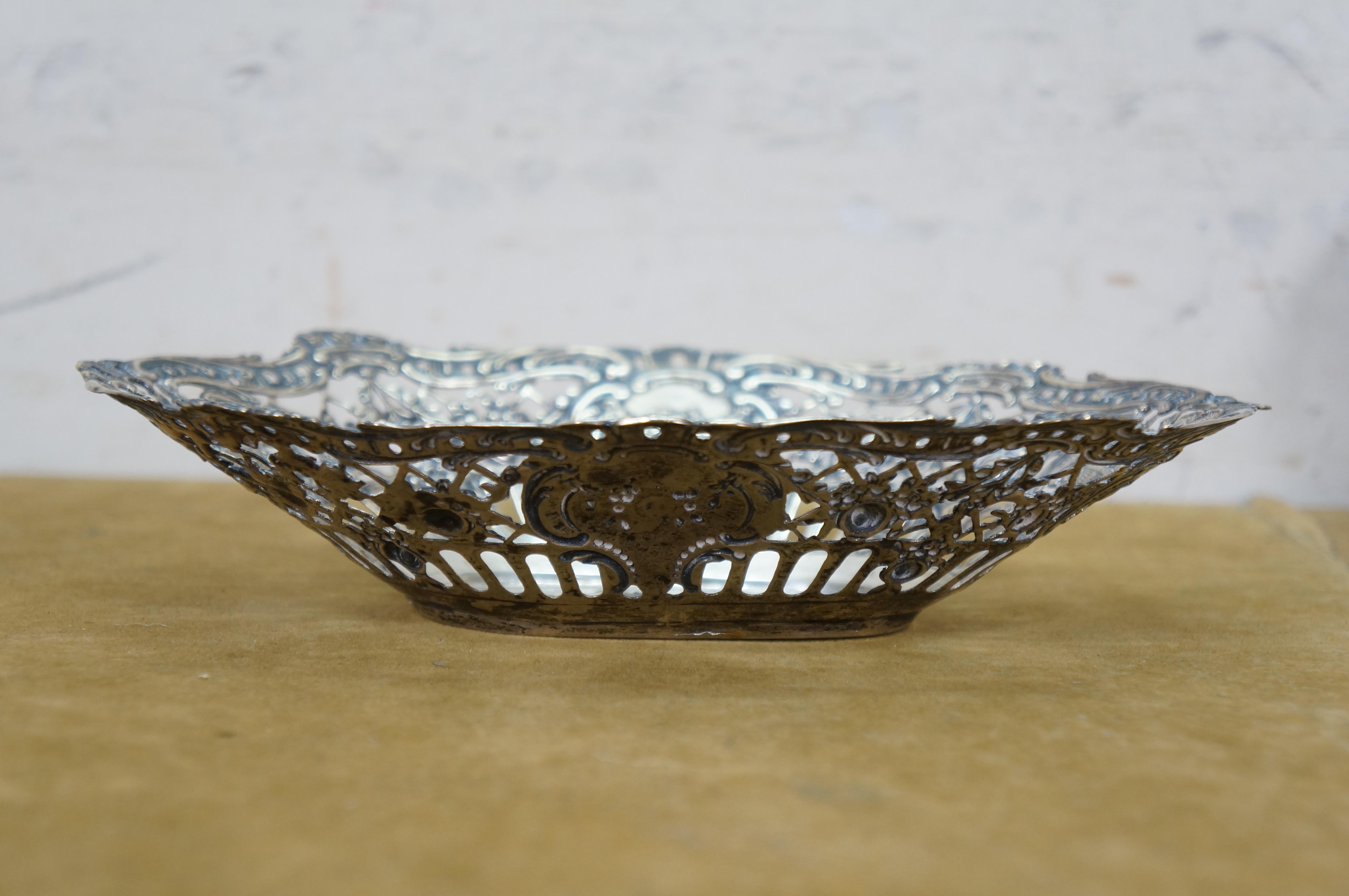 2 Antique German 800 Silver Repousse Pierced Putti Cherub Bread Bowls Baskets 8