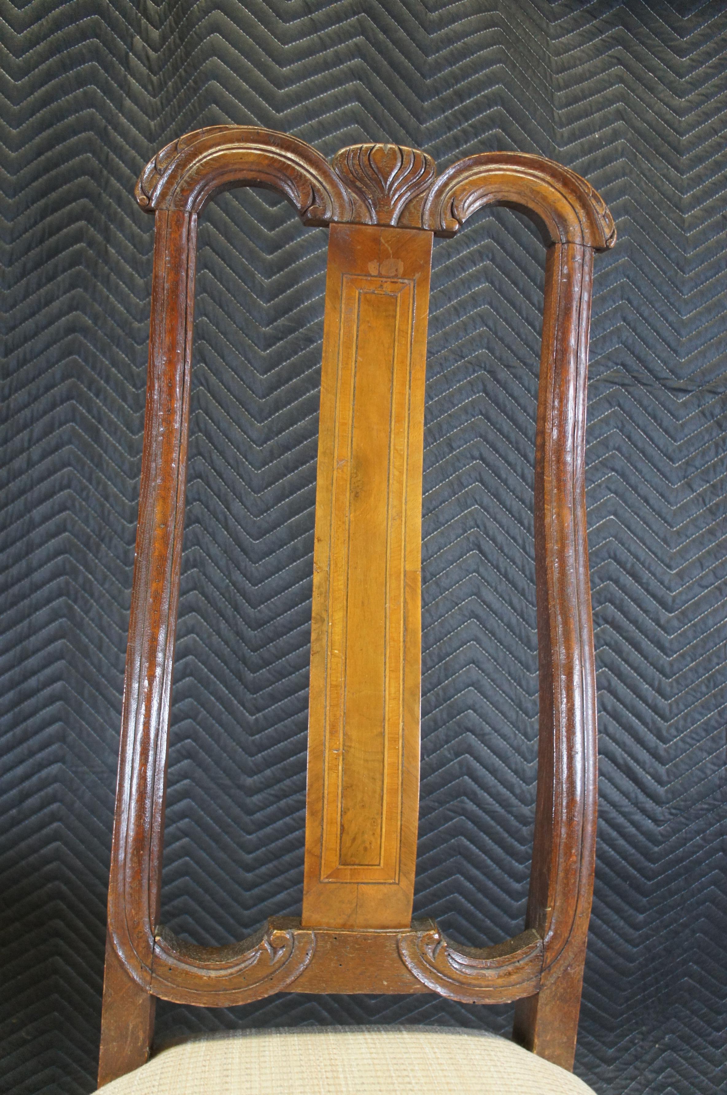2 antike deutsche Barock-Esszimmerstühle aus geschnitzter Eiche und Mahagoni mit Intarsien im Angebot 6