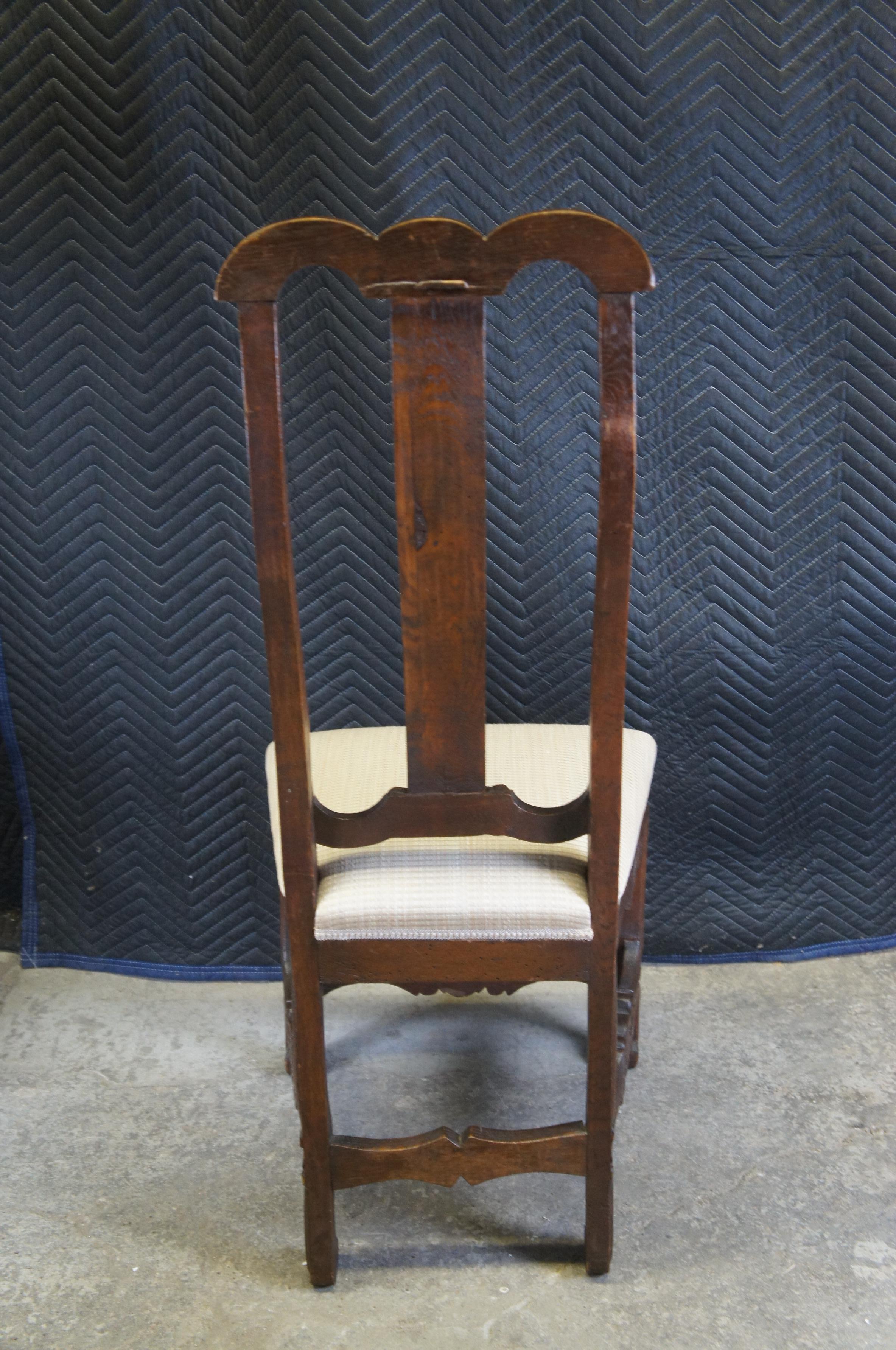 2 Antique German Baroque Carved Oak & Mahogany Inlaid Dining Chairs For Sale 7